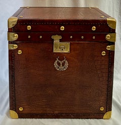 Pair Antique British Leather Military Trunks, Scottish Highlander Battalion.