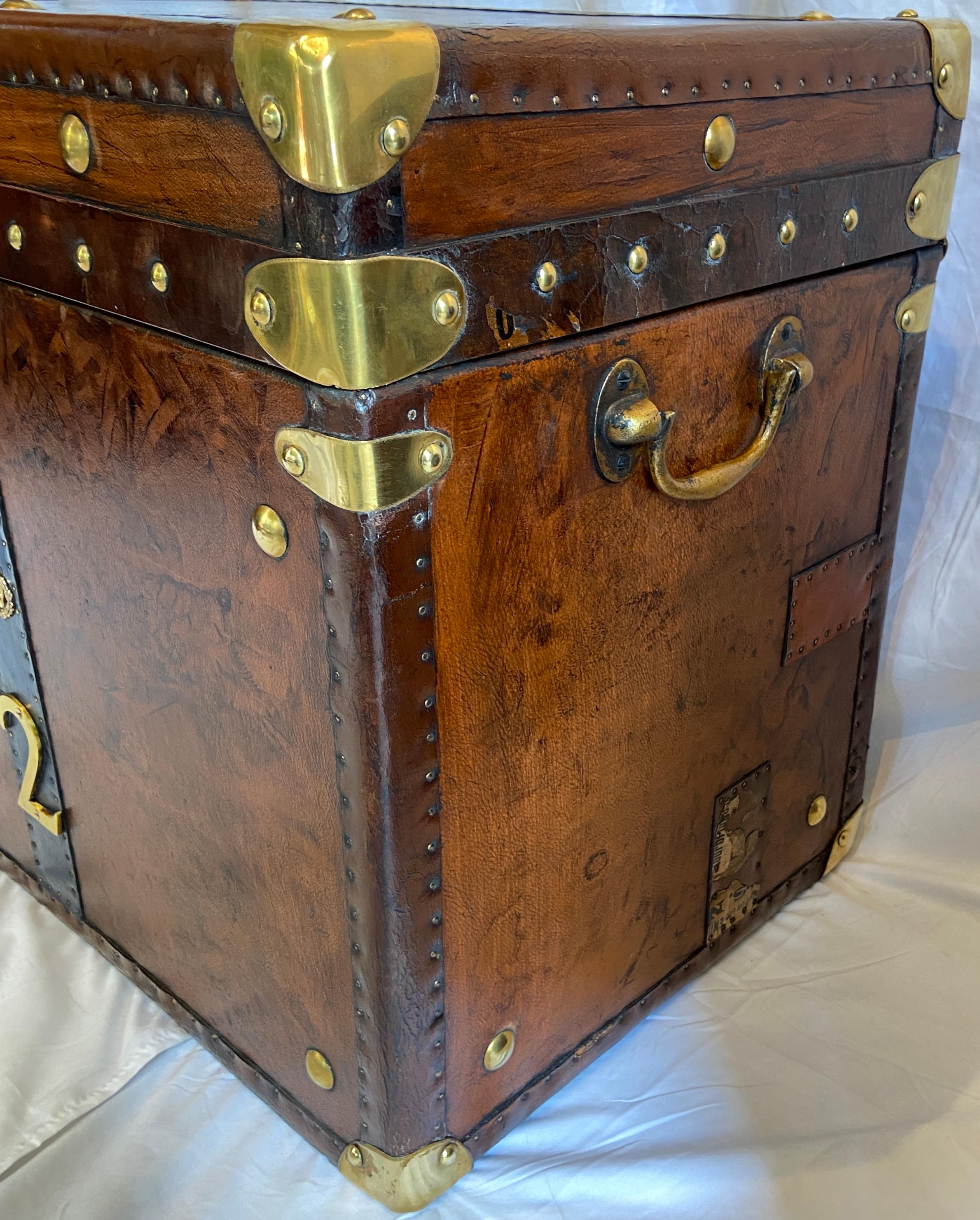 Pair Antique British Military Leather Chests with Insignia, circa 1920-1930 5