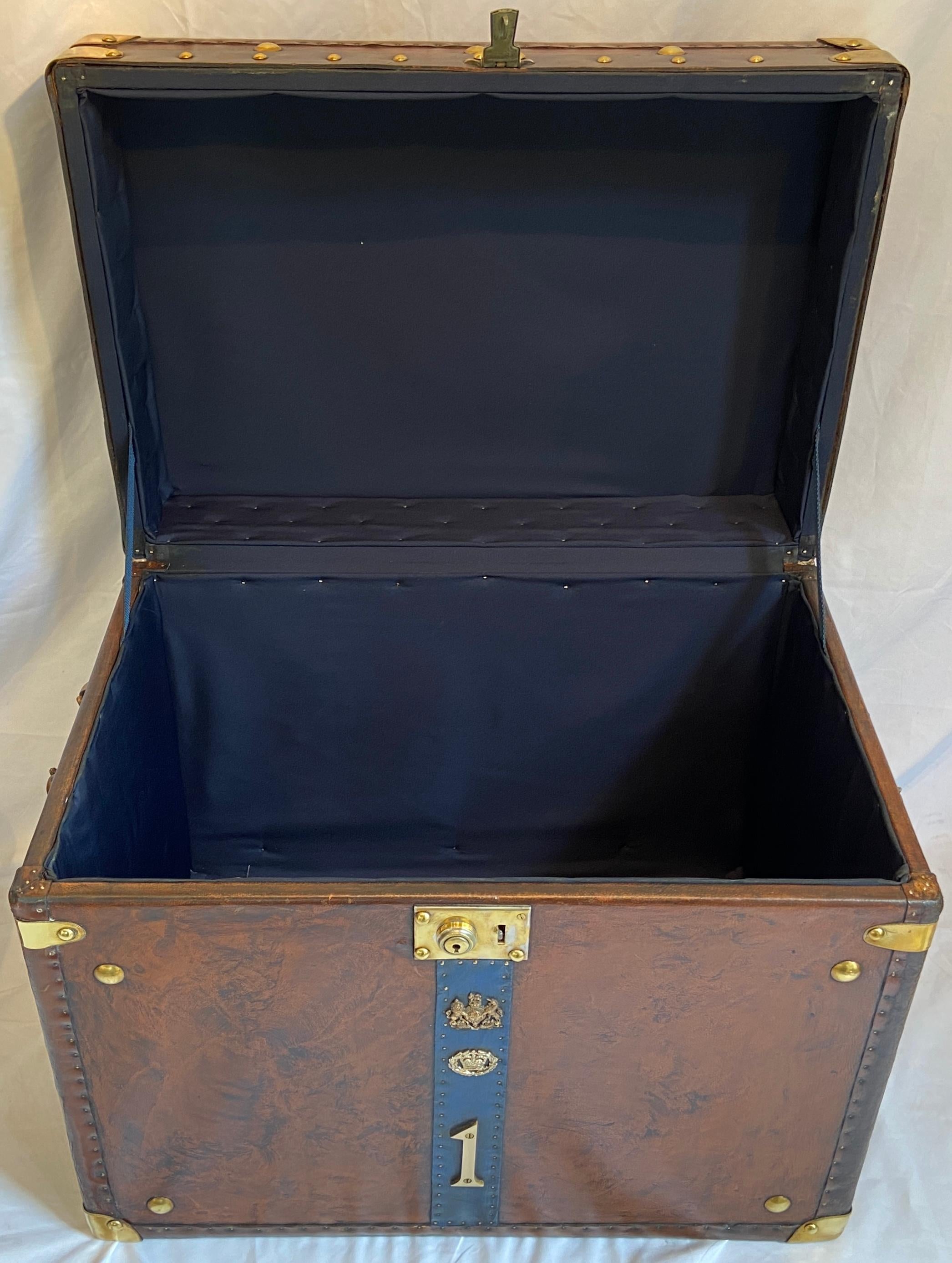 Pair Antique British Military Leather Chests with Insignia, circa 1920-1930 6