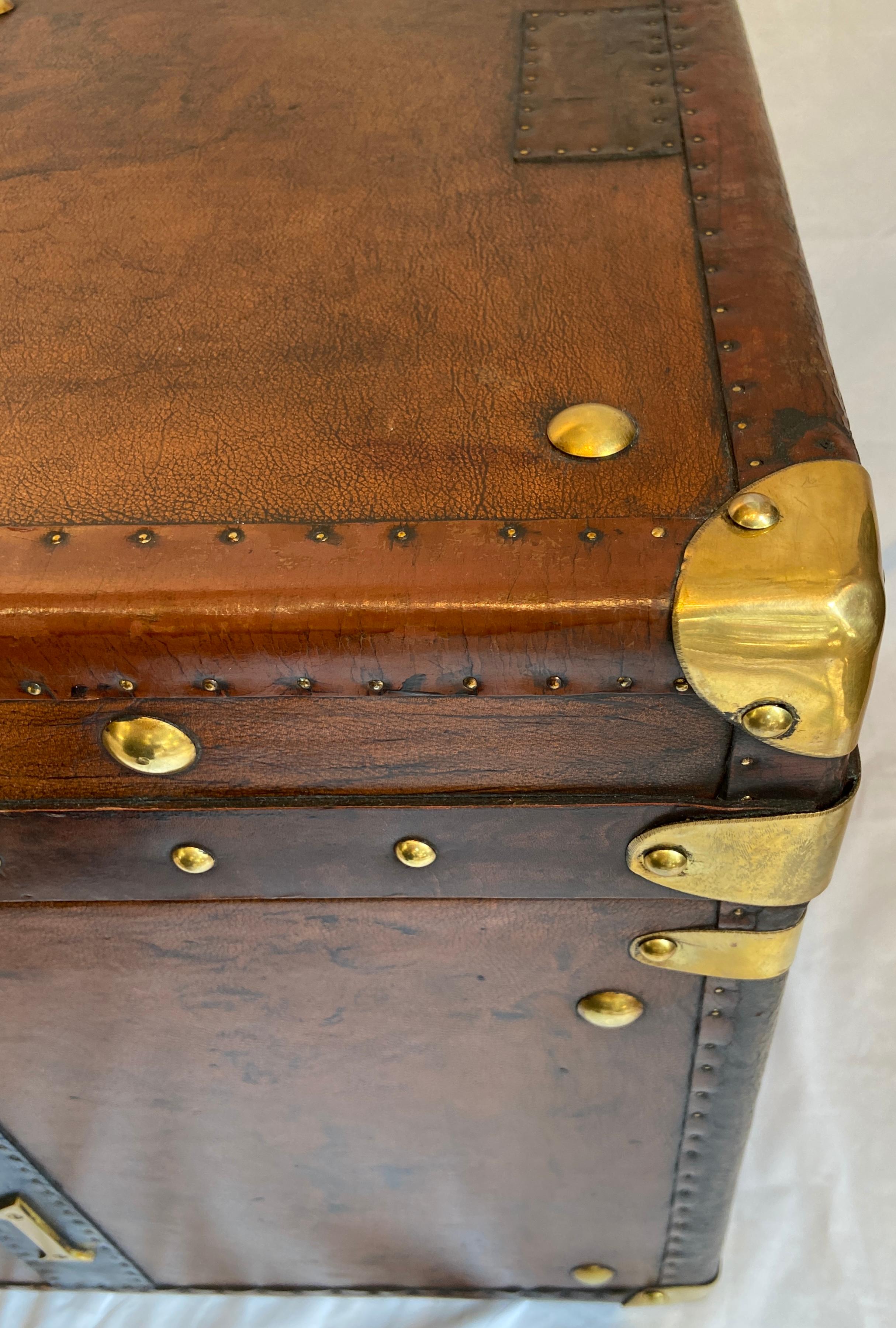 20th Century Pair Antique British Military Leather Chests with Insignia, circa 1920-1930