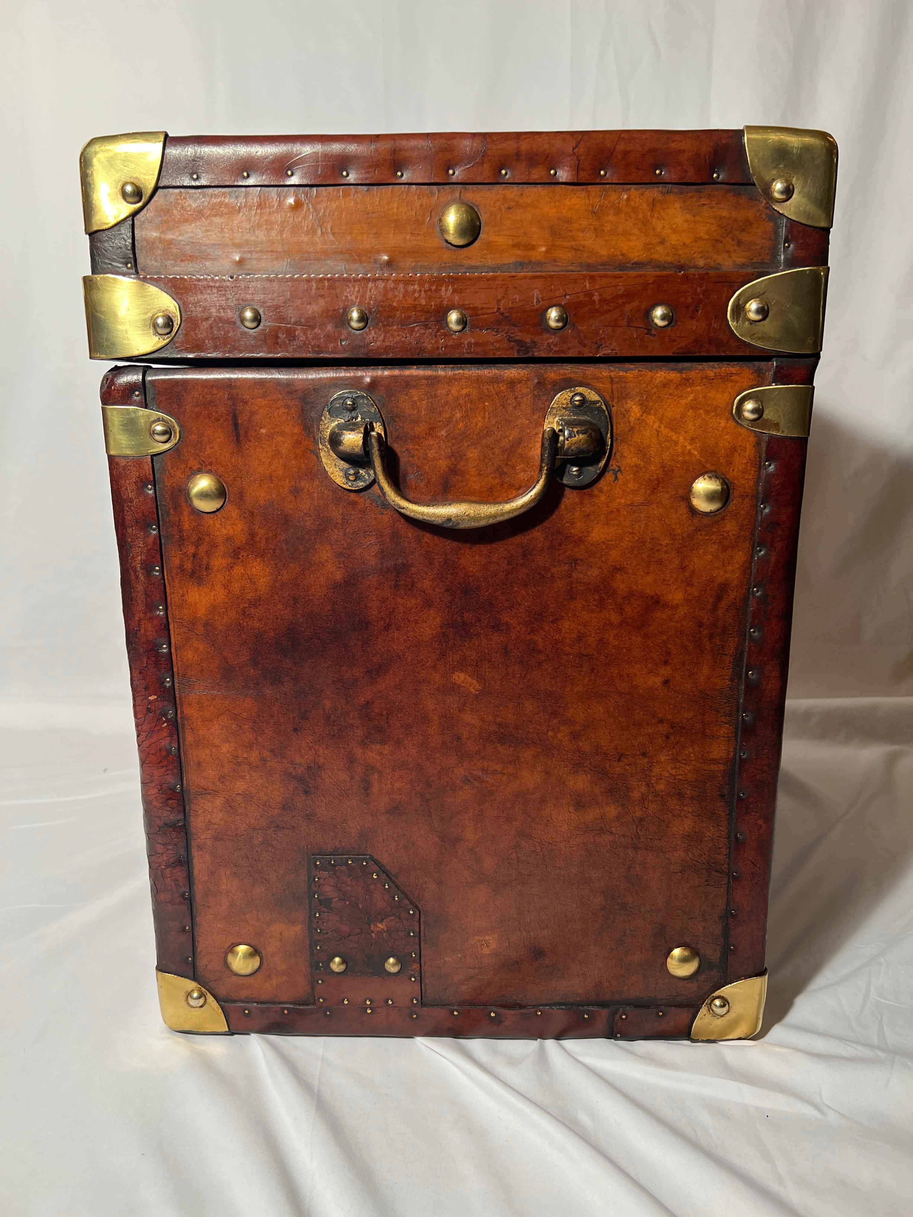 20th Century Pair Antique British Military Leather Trunks with Brass Mounts, Circa 1900's.