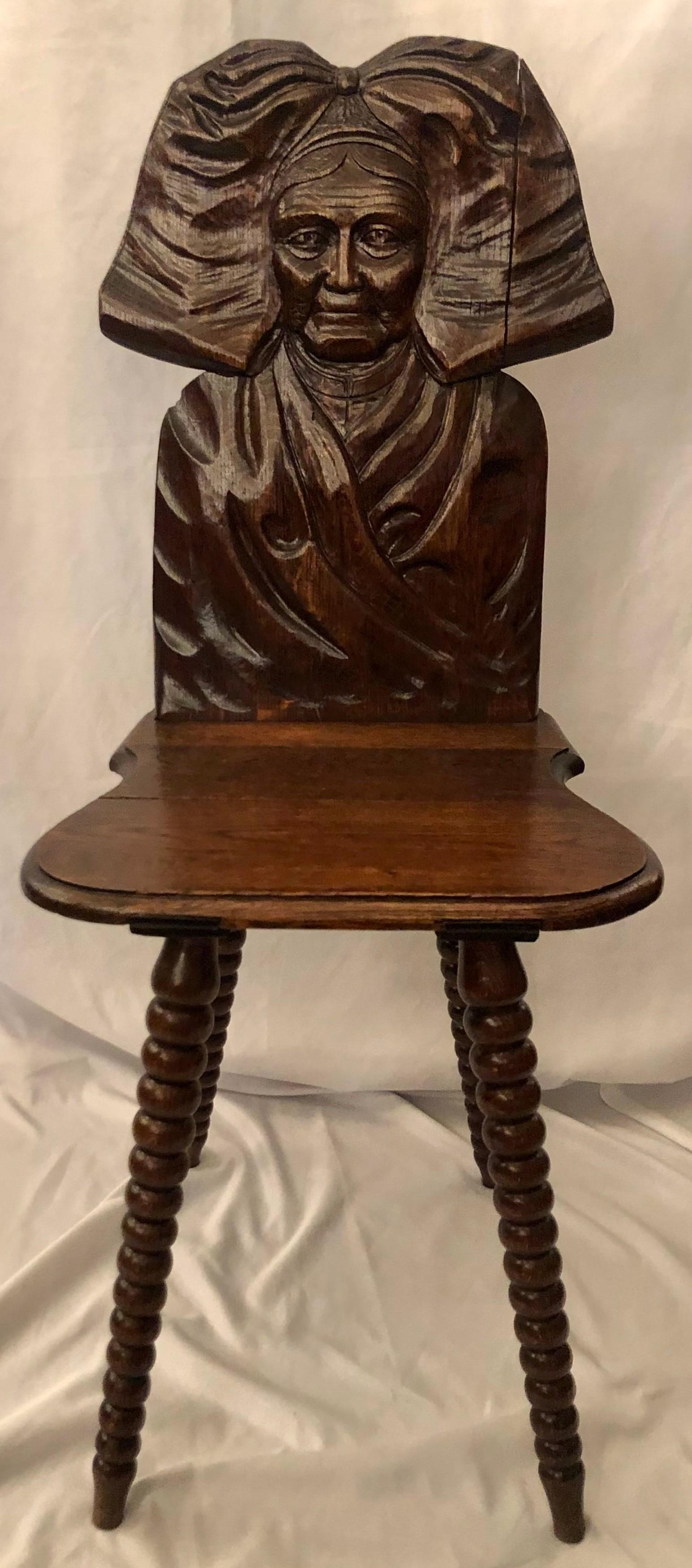 Pair antique Brittany carved walnut chairs, Circa 1880-1890.