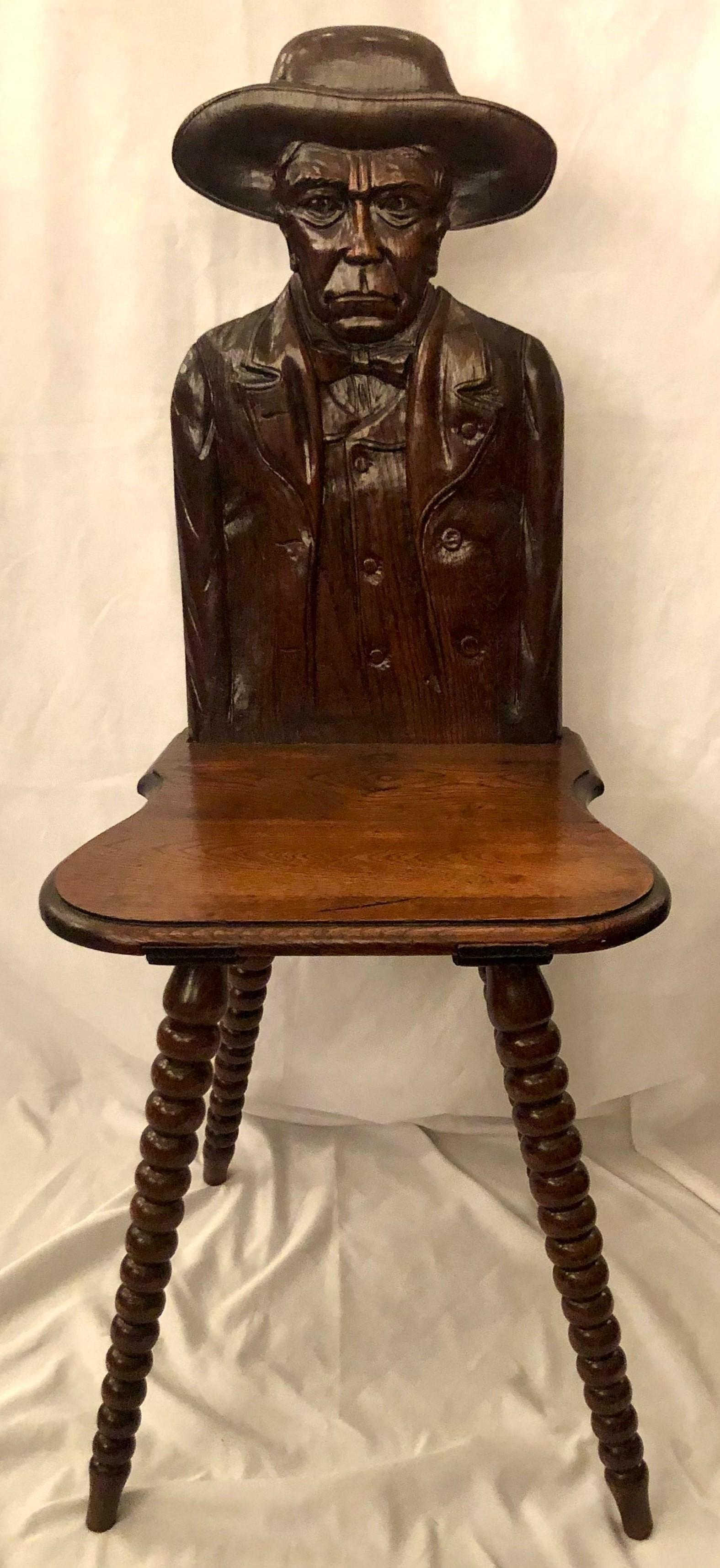 French Pair Antique Brittany Carved Walnut Chairs, Circa 1880-1890.