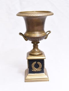Pair Antique Bronze Campana Urns, French Empire Medici
