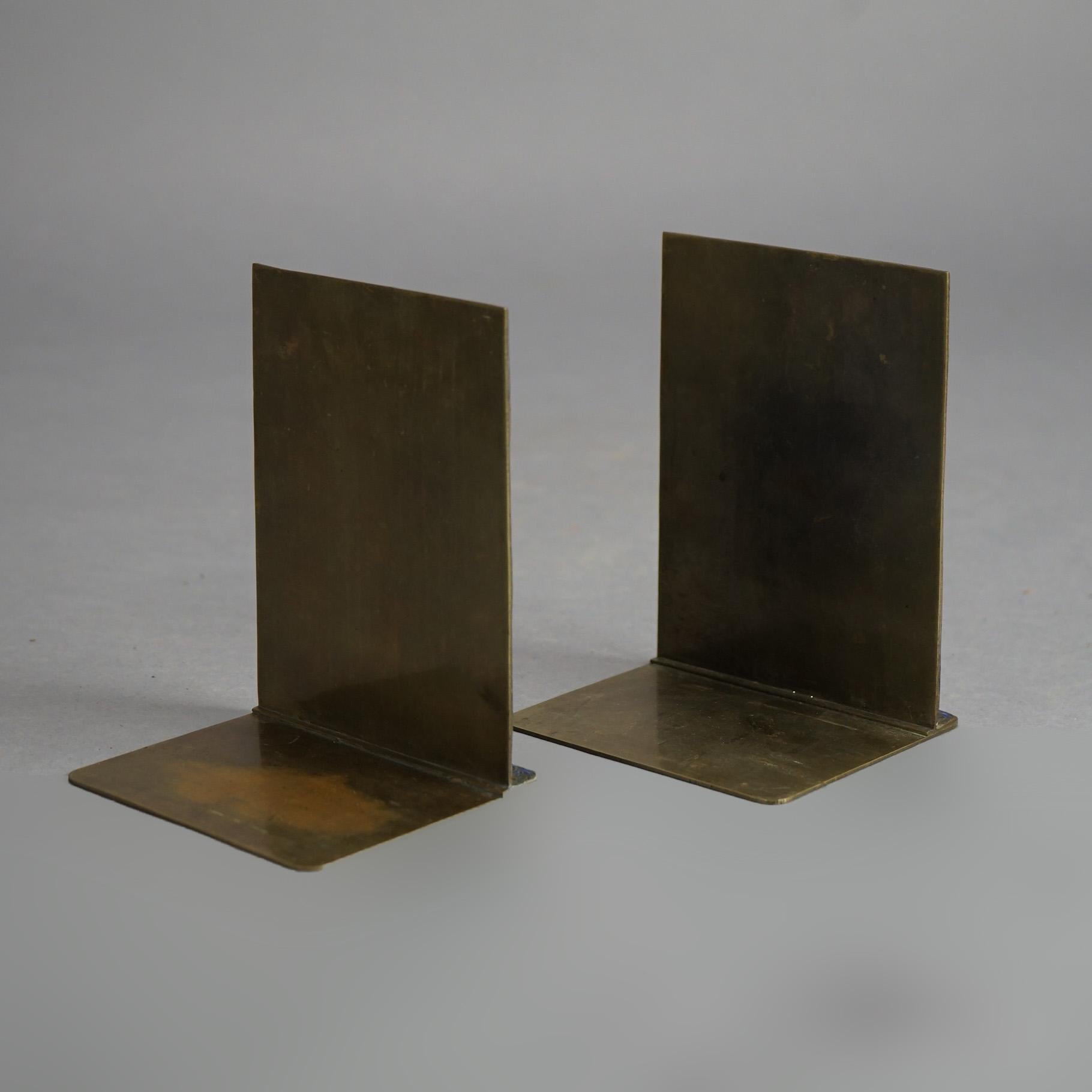 Pair Antique Bronze & Enameled Bookends with Floral Design C1900 In Good Condition In Big Flats, NY