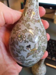 Pair Antique Bronze Vase Cloisonné Japan Meiji 19th Century Japanese