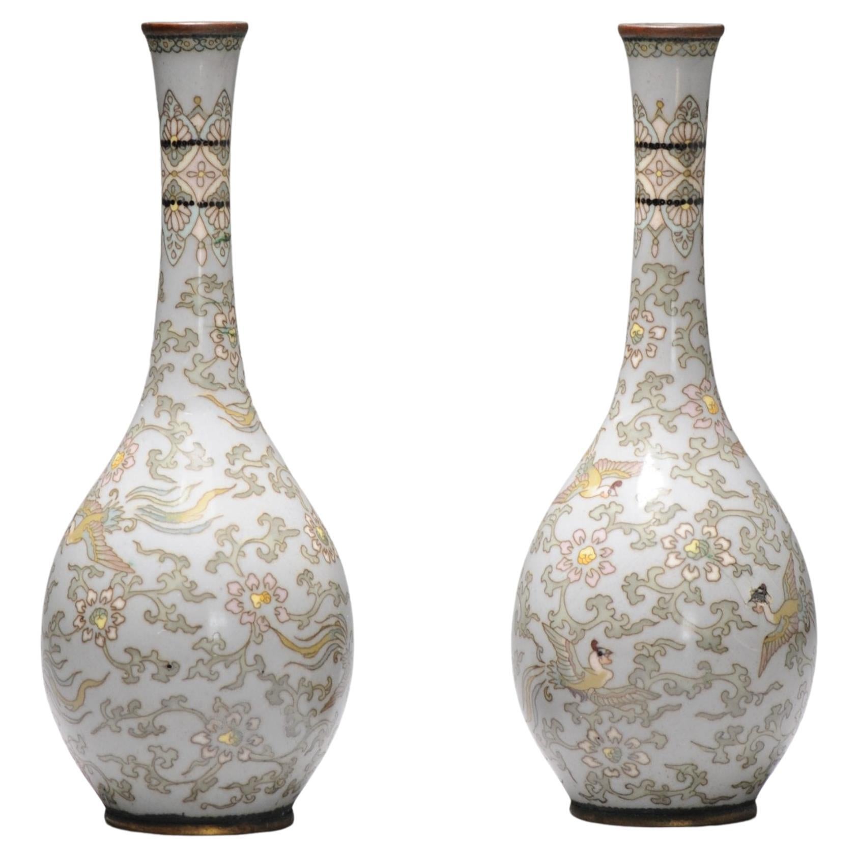 Pair Antique Bronze Vase Cloisonné Japan Meiji 19th Century Japanese
