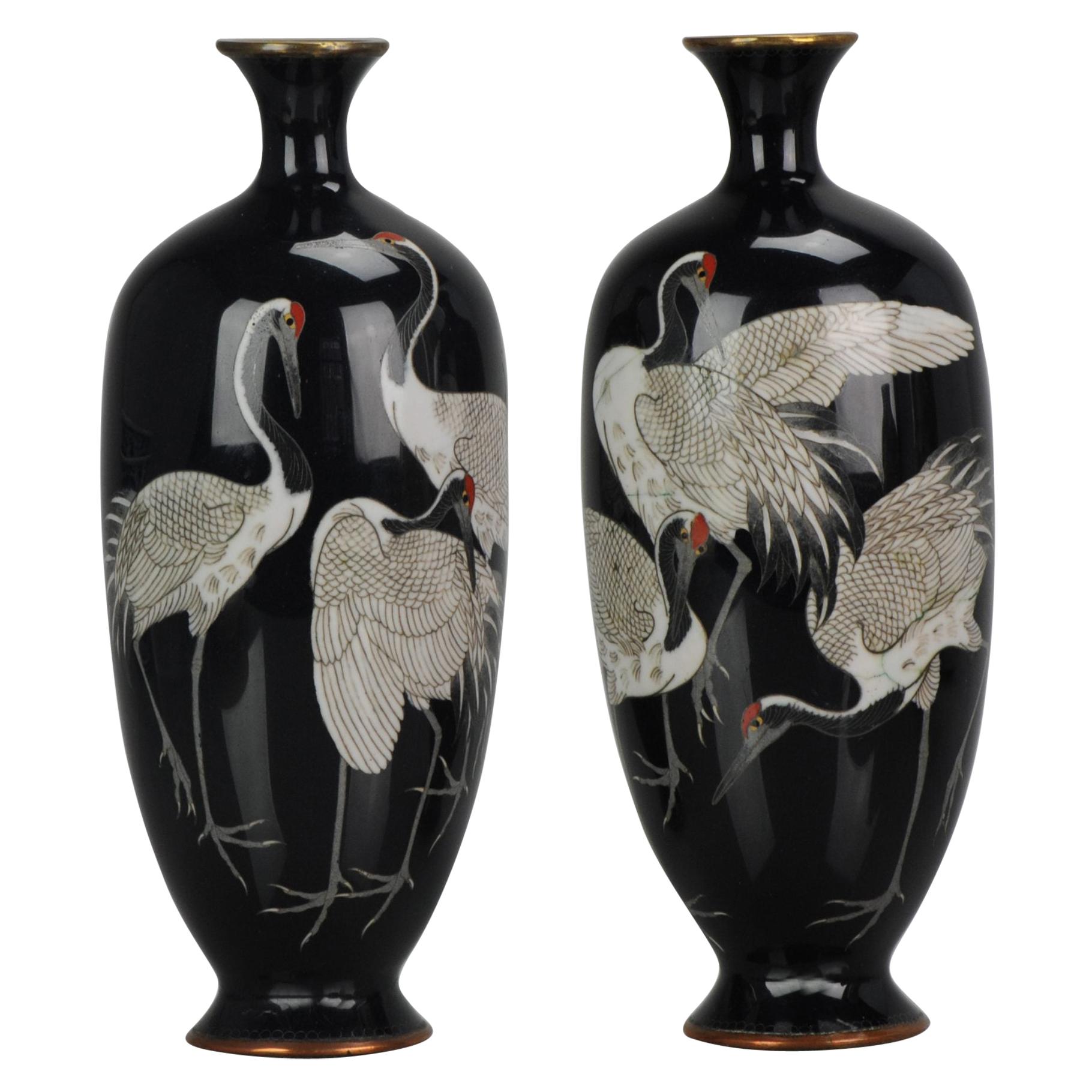 Pair of Antique Bronze Vases Cloisonné Hayashi Chuzo of Aichi Japan Meiji