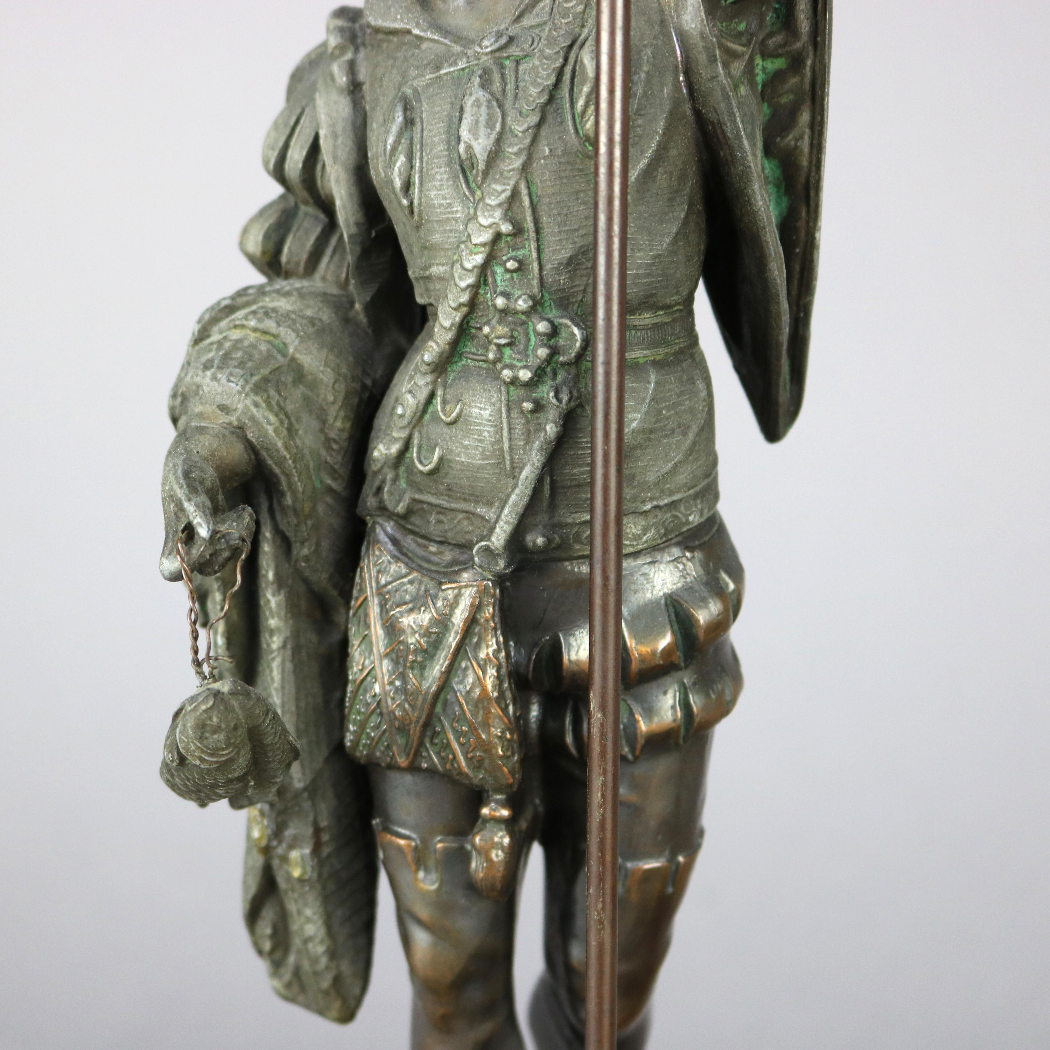 Pair Antique Bronzed Metal Renaissance Statues, Falconer & The Hunt, c1890 3