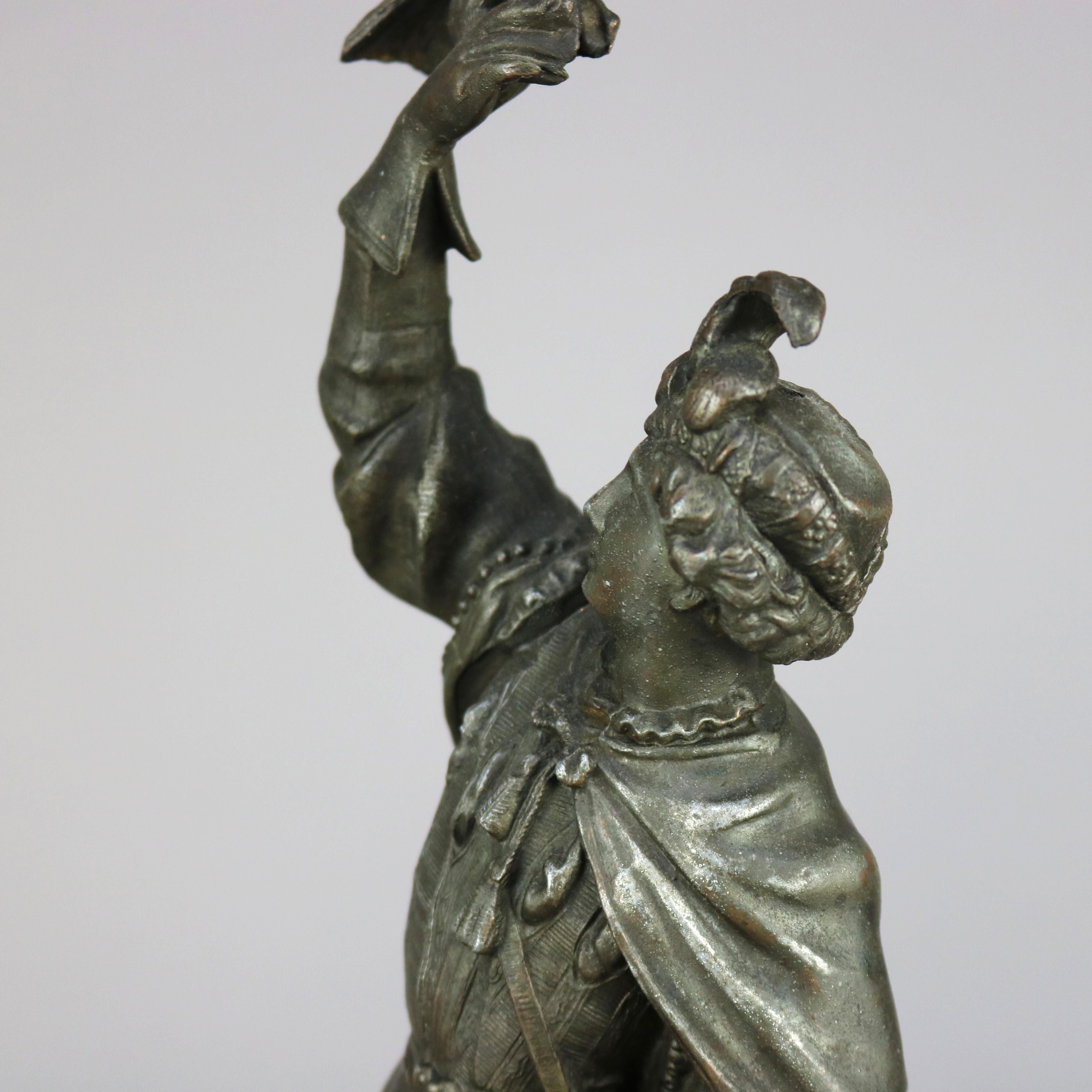 Pair Antique Bronzed Metal Renaissance Statues, Falconer & The Hunt, c1890 In Good Condition In Big Flats, NY