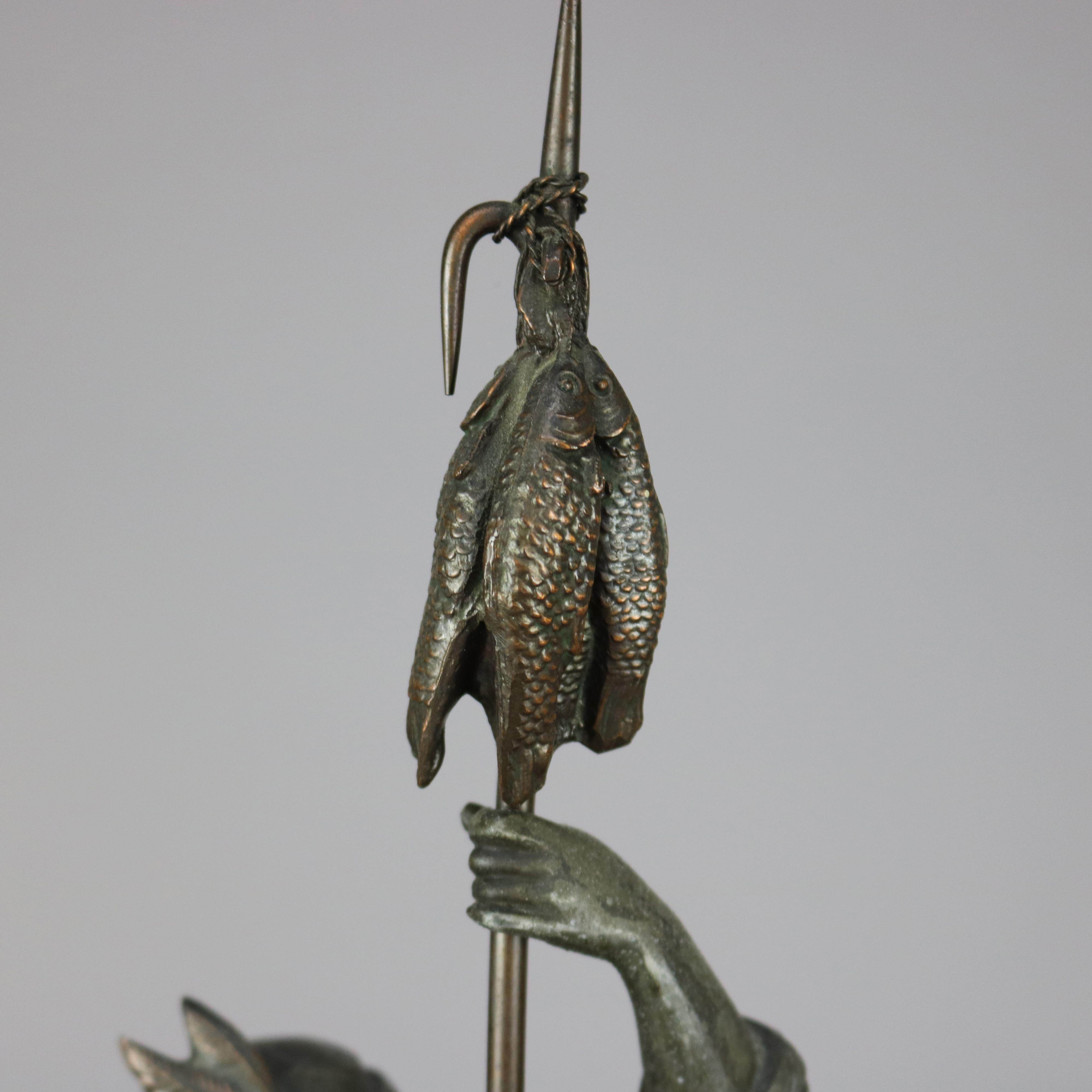 Pair Antique Bronzed Metal Renaissance Statues, Falconer & The Hunt, c1890 2