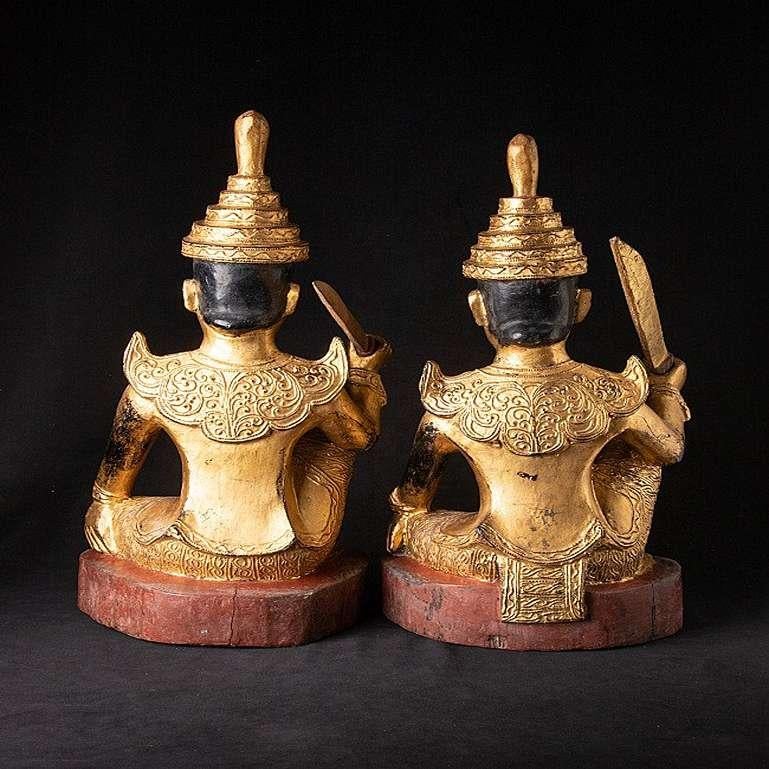 Wood Pair Antique Burmese Nat Statues from Burma For Sale