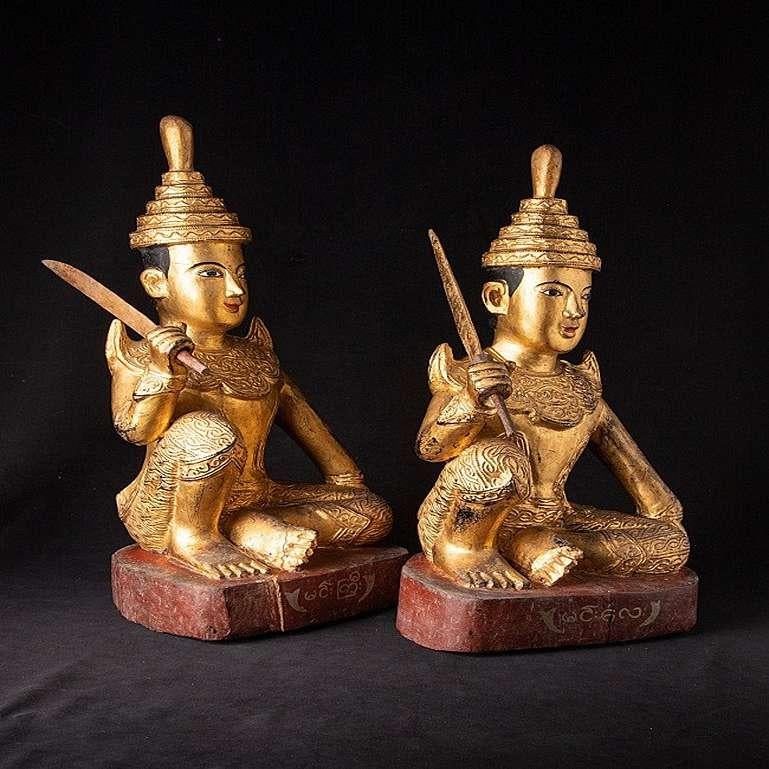 Pair Antique Burmese Nat Statues from Burma For Sale 2