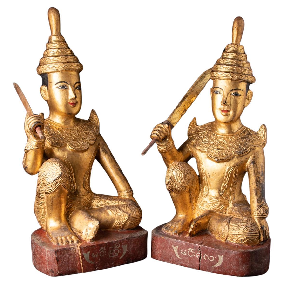 Pair Antique Burmese Nat Statues from Burma For Sale