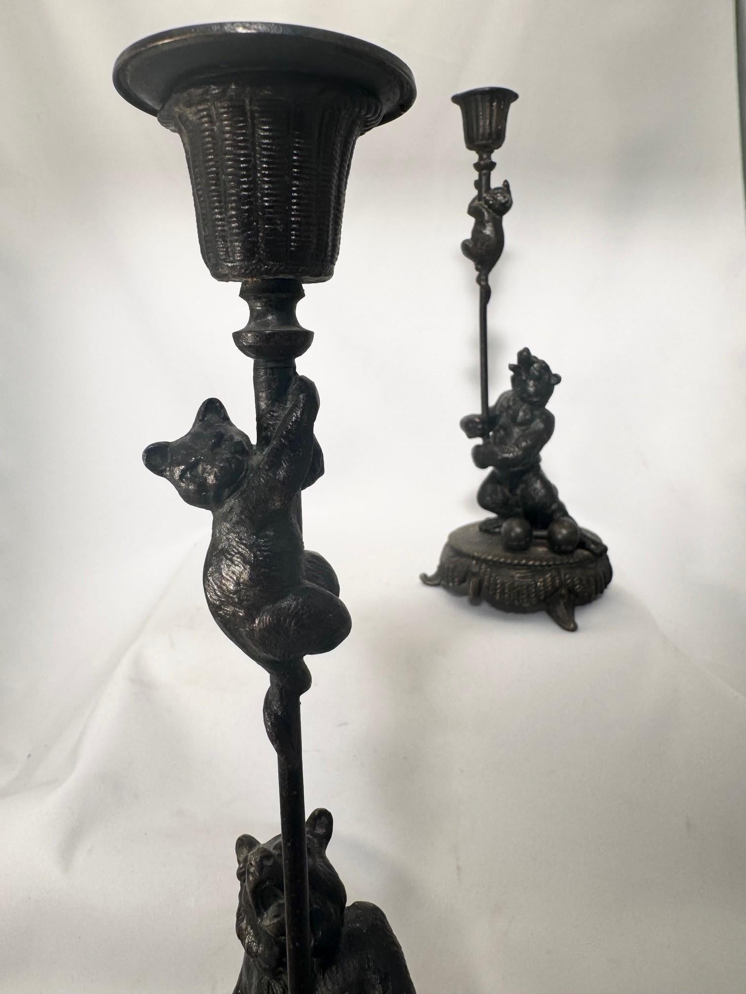 Pair Antique Candlesticks modelled as Performing Bears For Sale 2