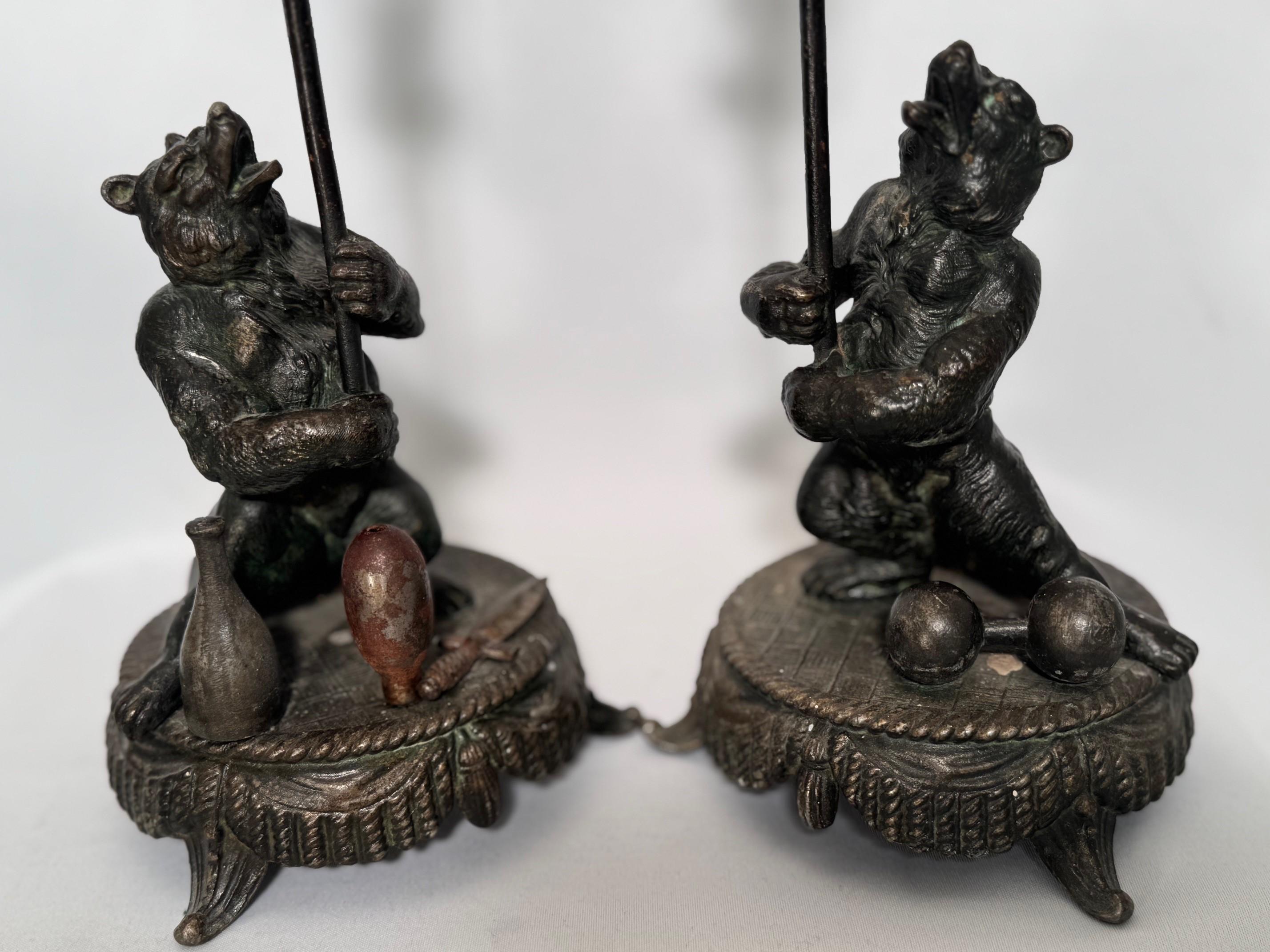 Pair Antique Candlesticks modelled as Performing Bears For Sale 1