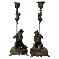 Pair Antique Candlesticks modelled as Performing Bears