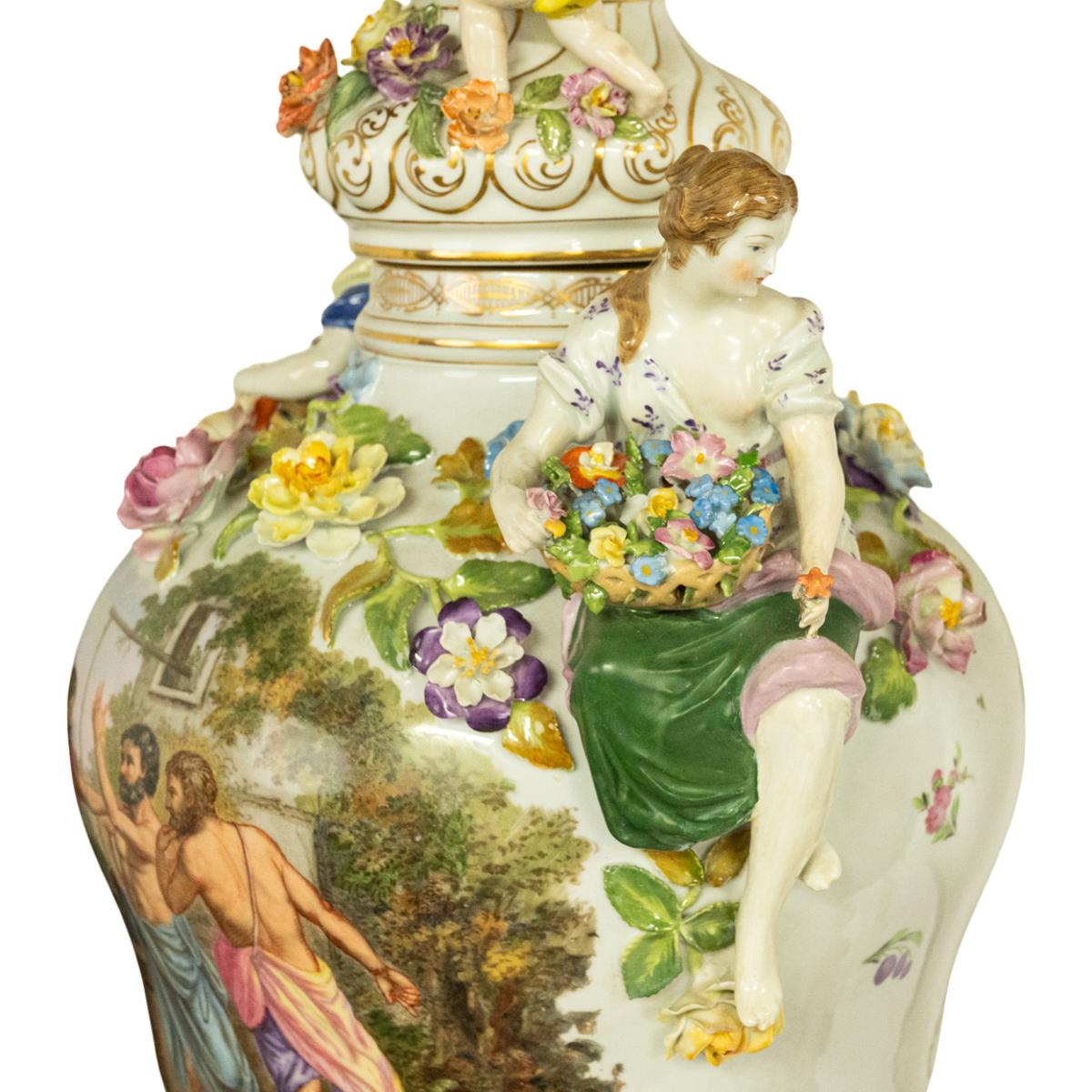 Pair Antique Carl Thieme Potschappel Dresden Lidded Vases Pedestals Sevres 1880  For Sale 2