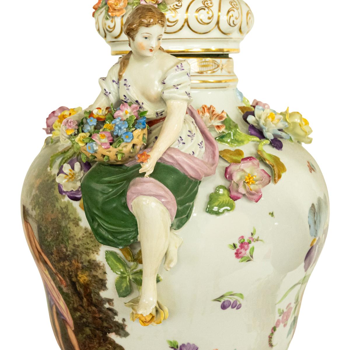 Pair Antique Carl Thieme Potschappel Dresden Lidded Vases Pedestals Sevres 1880  For Sale 2