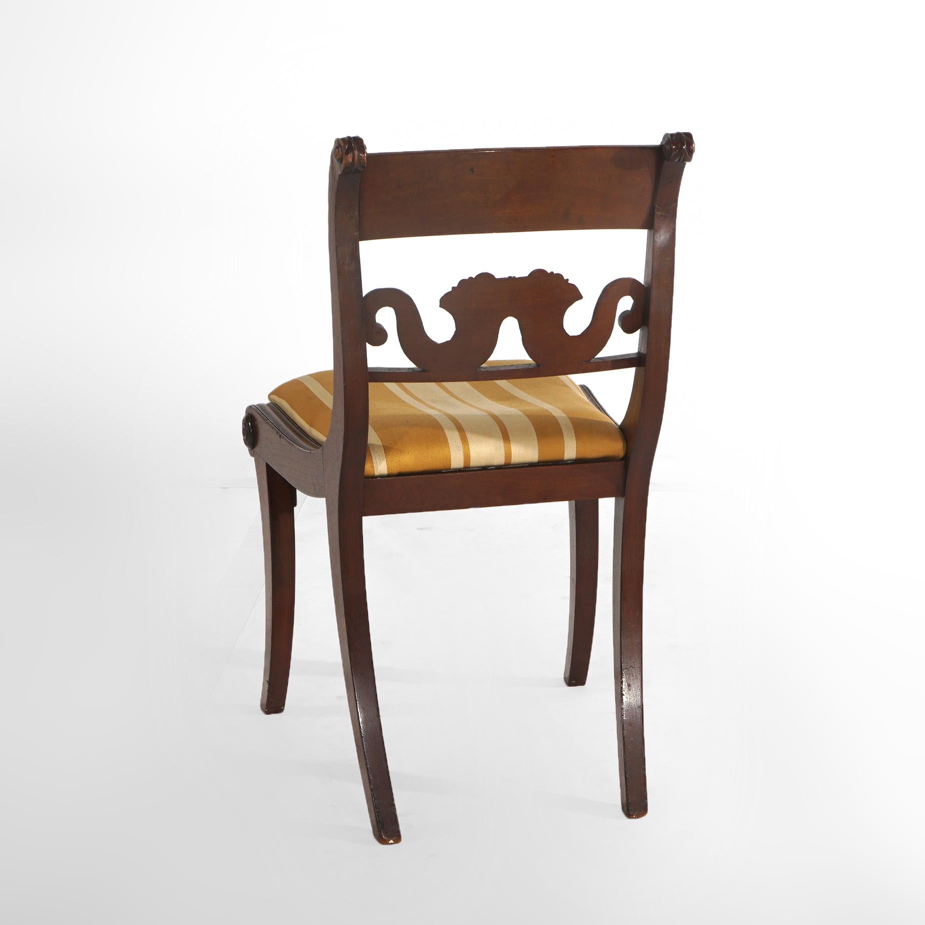 Pair Antique Carved Flame Mahogany Cornucopia & Saber Leg Side Chairs c1840 In Good Condition In Big Flats, NY