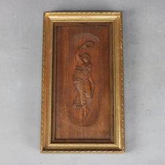 Pair Antique Carved in Relief Walnut Classical Figures of Classical Women C1920