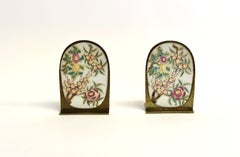 Pair Antique Carved Porcelain Bass Bookends Four Seasons