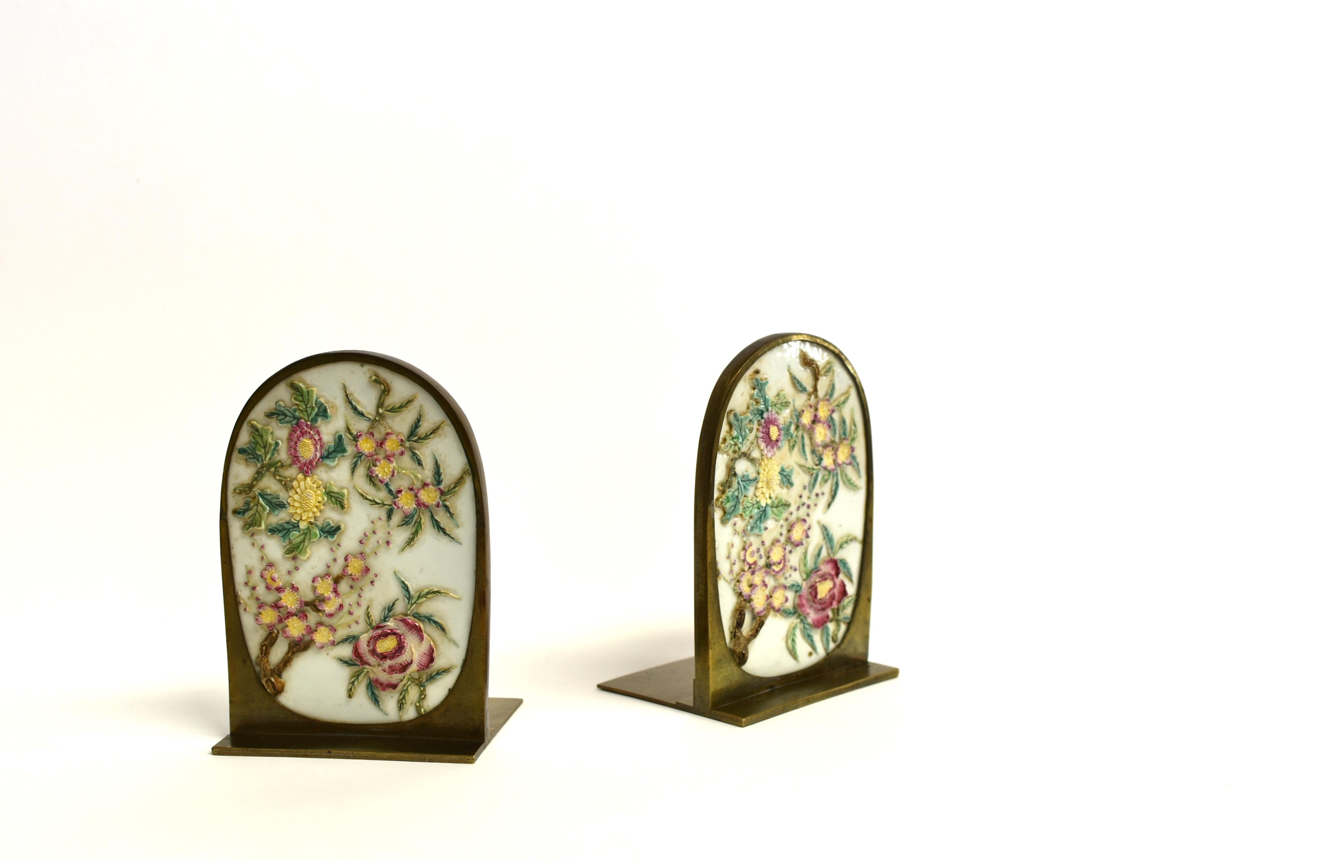 Hand-Carved Pair Antique Carved Porcelain Bass Bookends Four Seasons For Sale