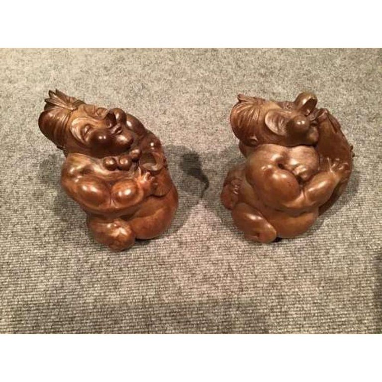 Pair Antique Carved Wood Figures For Sale at 1stDibs