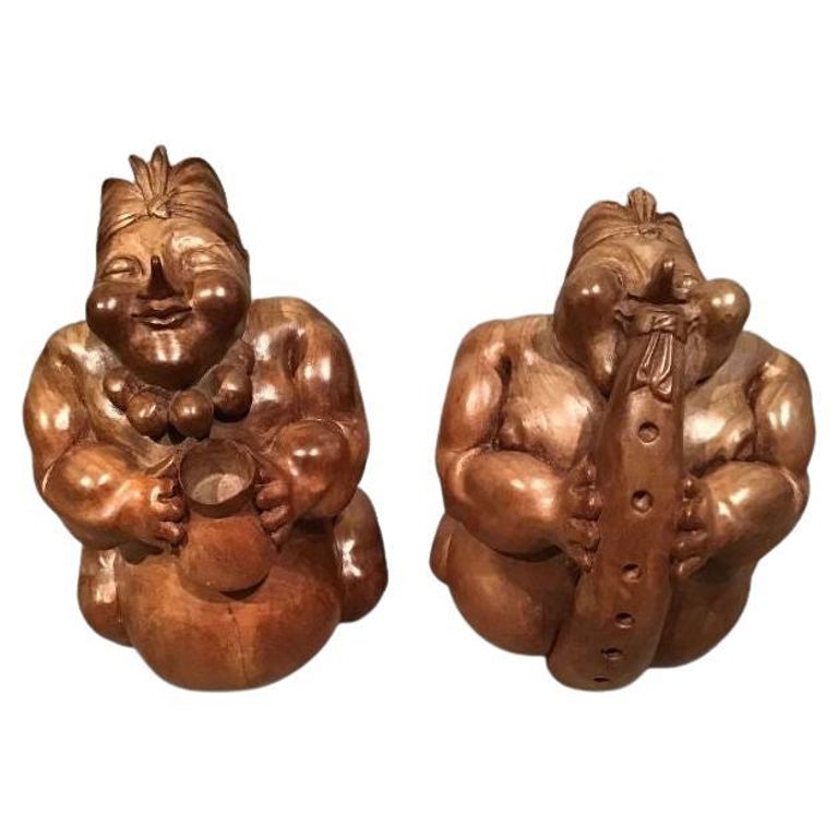 Pair Antique Carved Wood Figures For Sale at 1stDibs