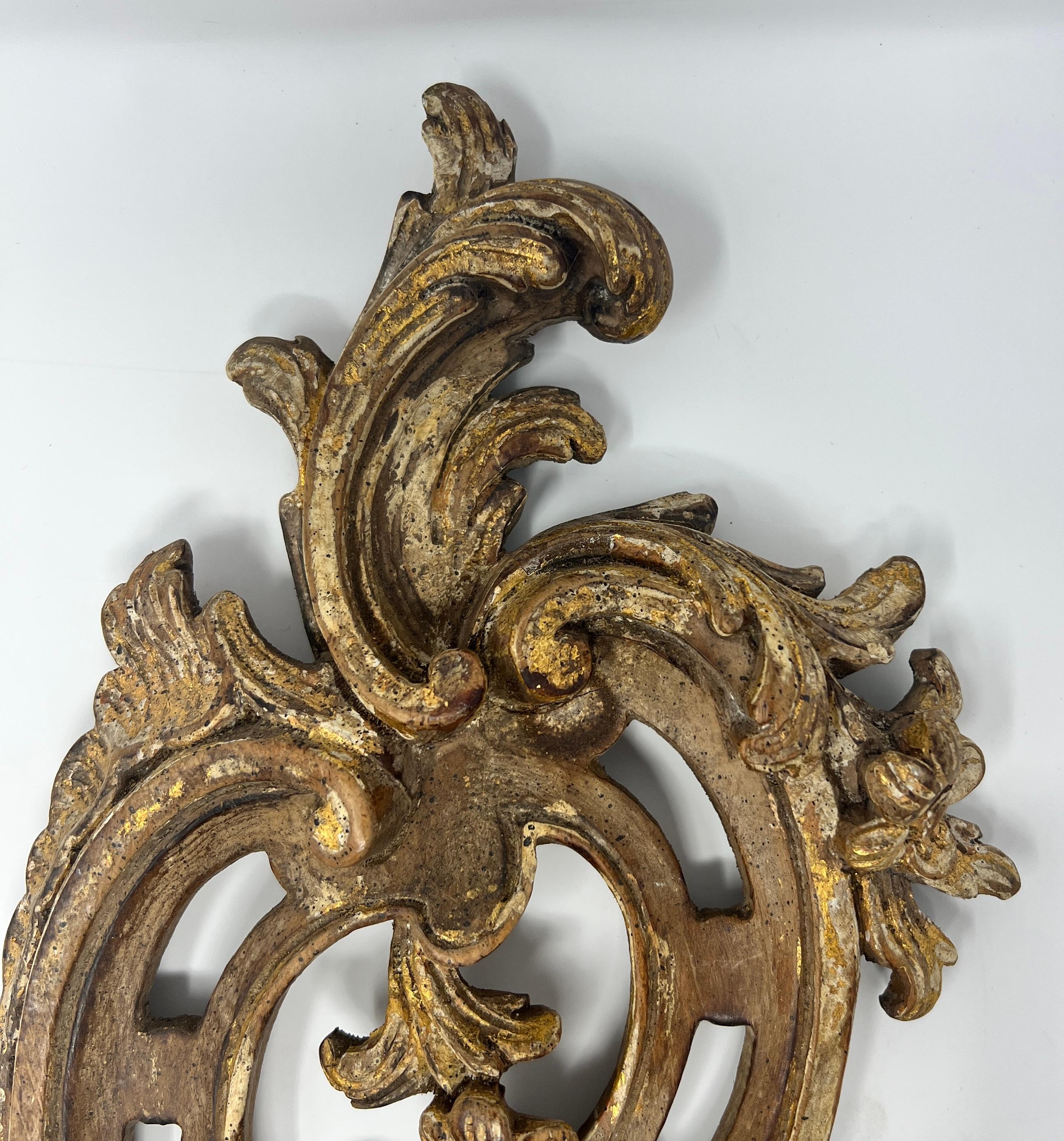 French Pair Antique Carved Wood Painted Sconces  For Sale