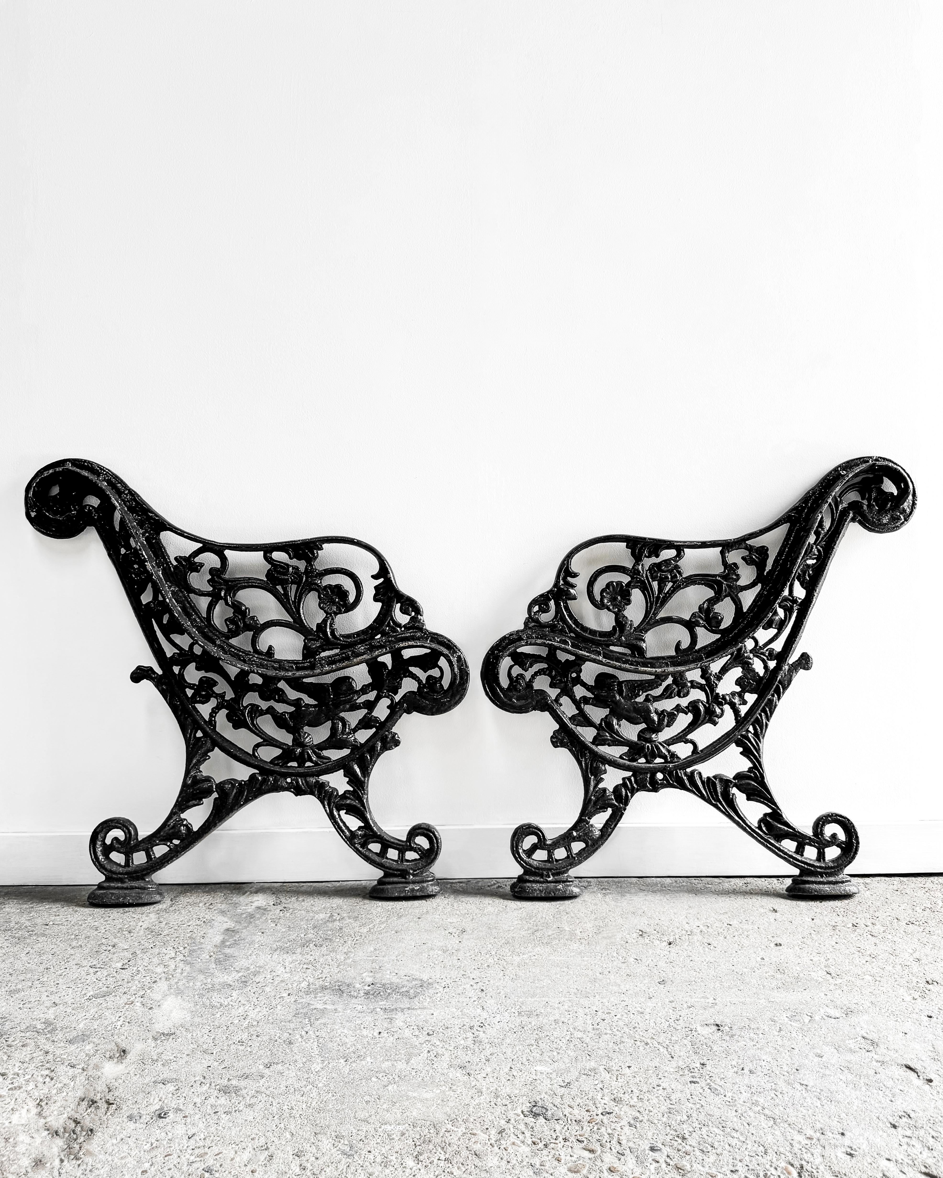 (Pair) Antique Cast Iron Victorian Garden Bench Ends For Sale 8