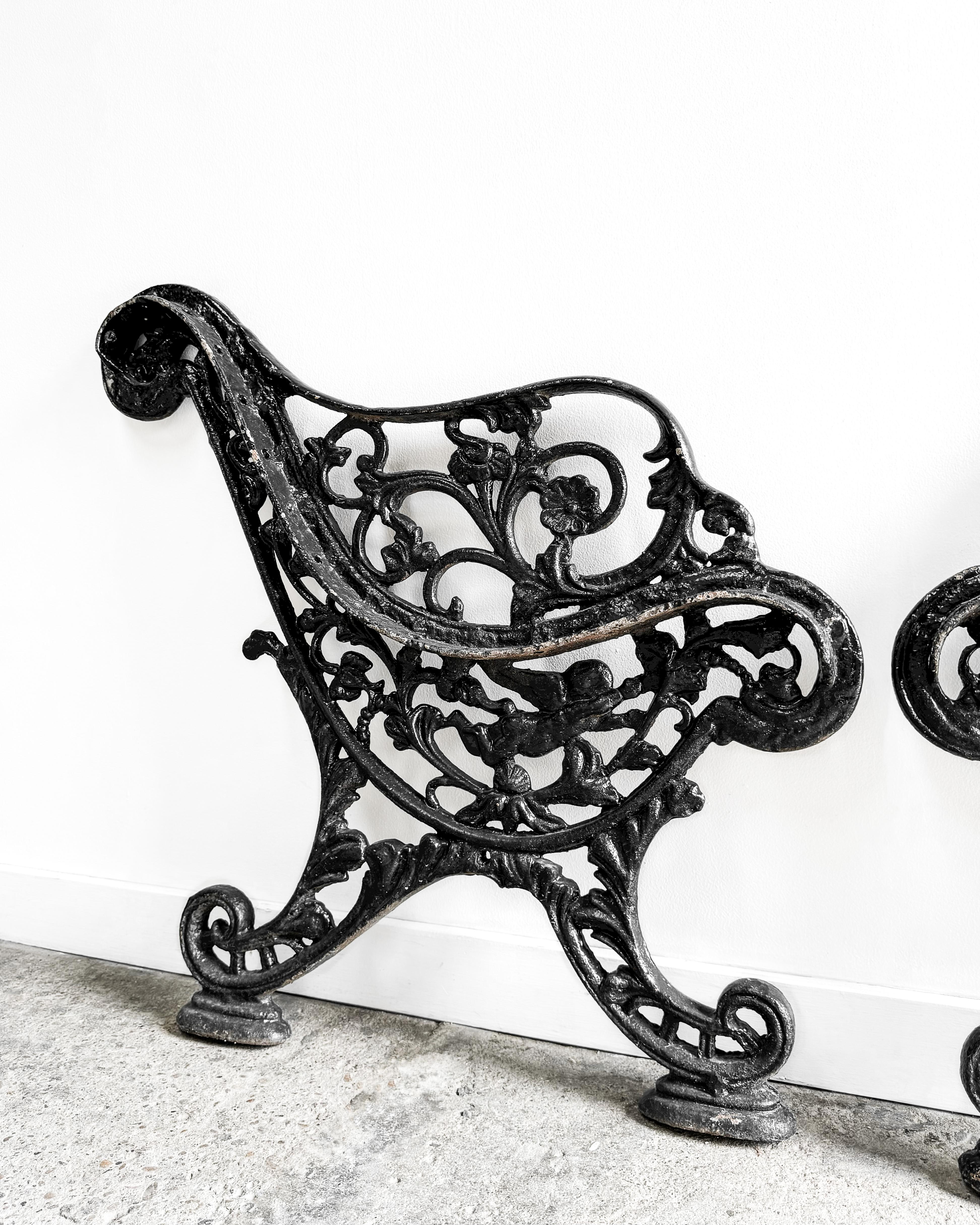 (Pair) Antique Cast Iron Victorian Garden Bench Ends For Sale 9