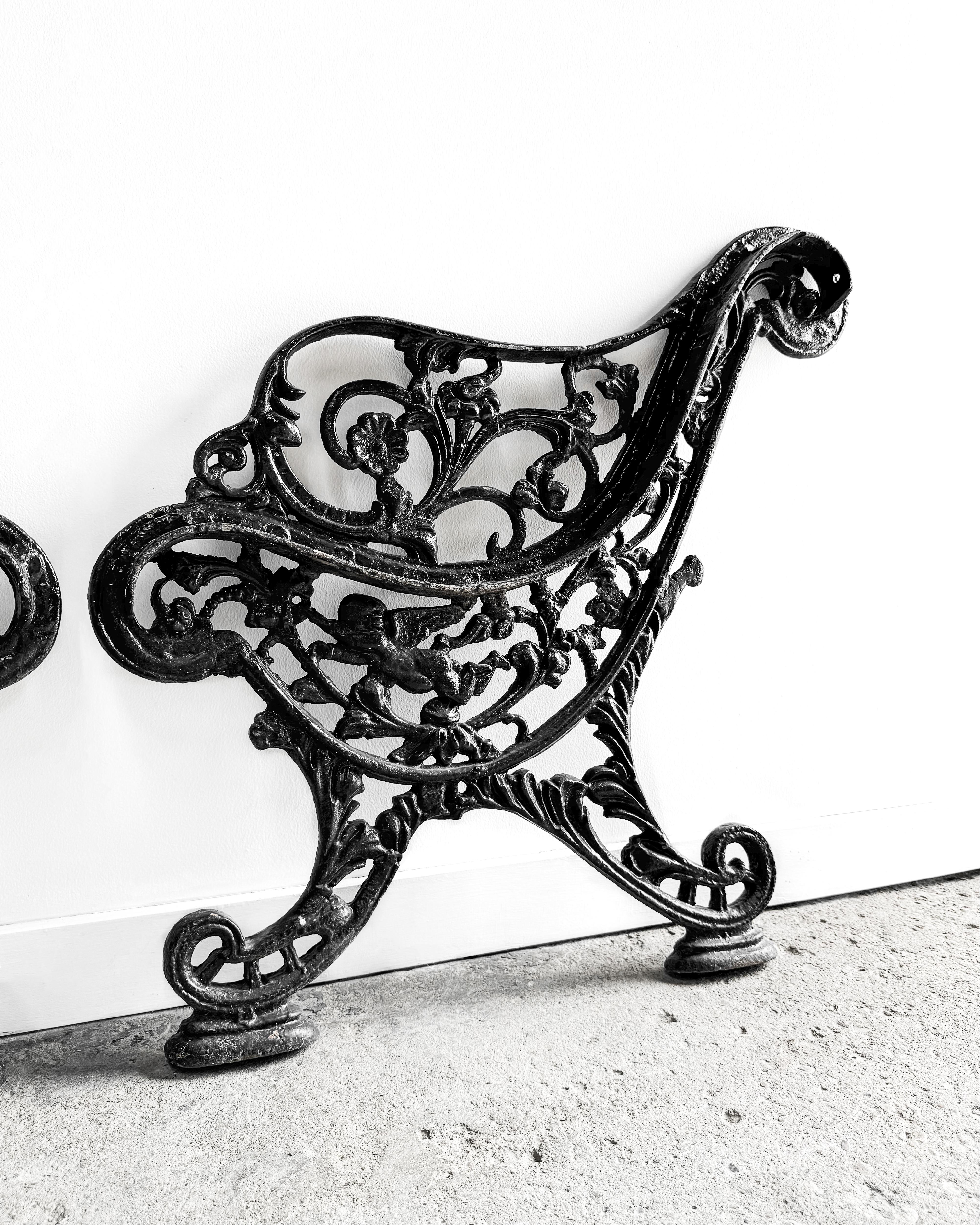 (Pair) Antique Cast Iron Victorian Garden Bench Ends For Sale 12