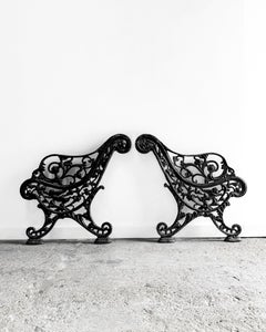 (Pair) Antique Cast Iron Victorian Garden Bench Ends