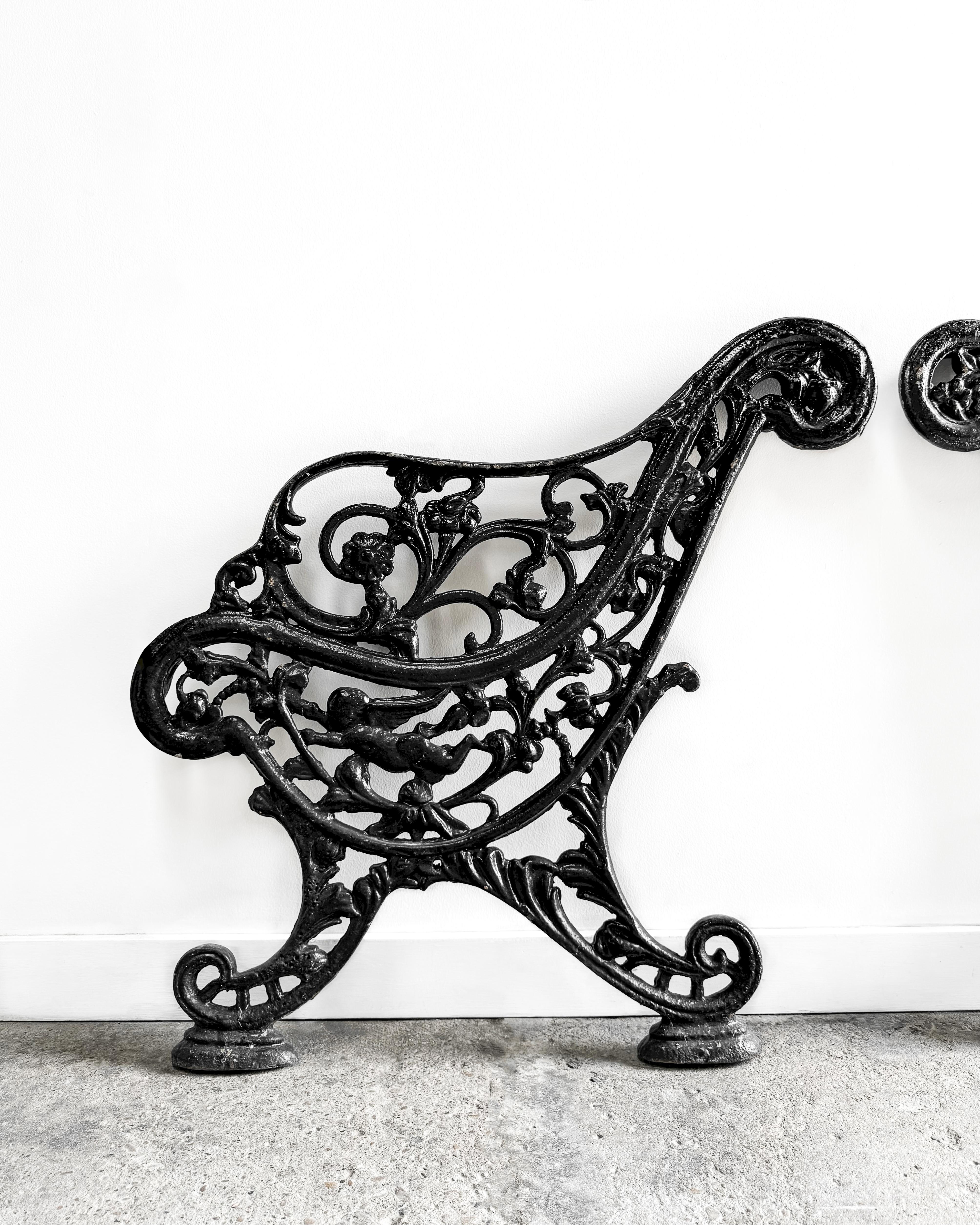 English (Pair) Antique Cast Iron Victorian Garden Bench Ends For Sale