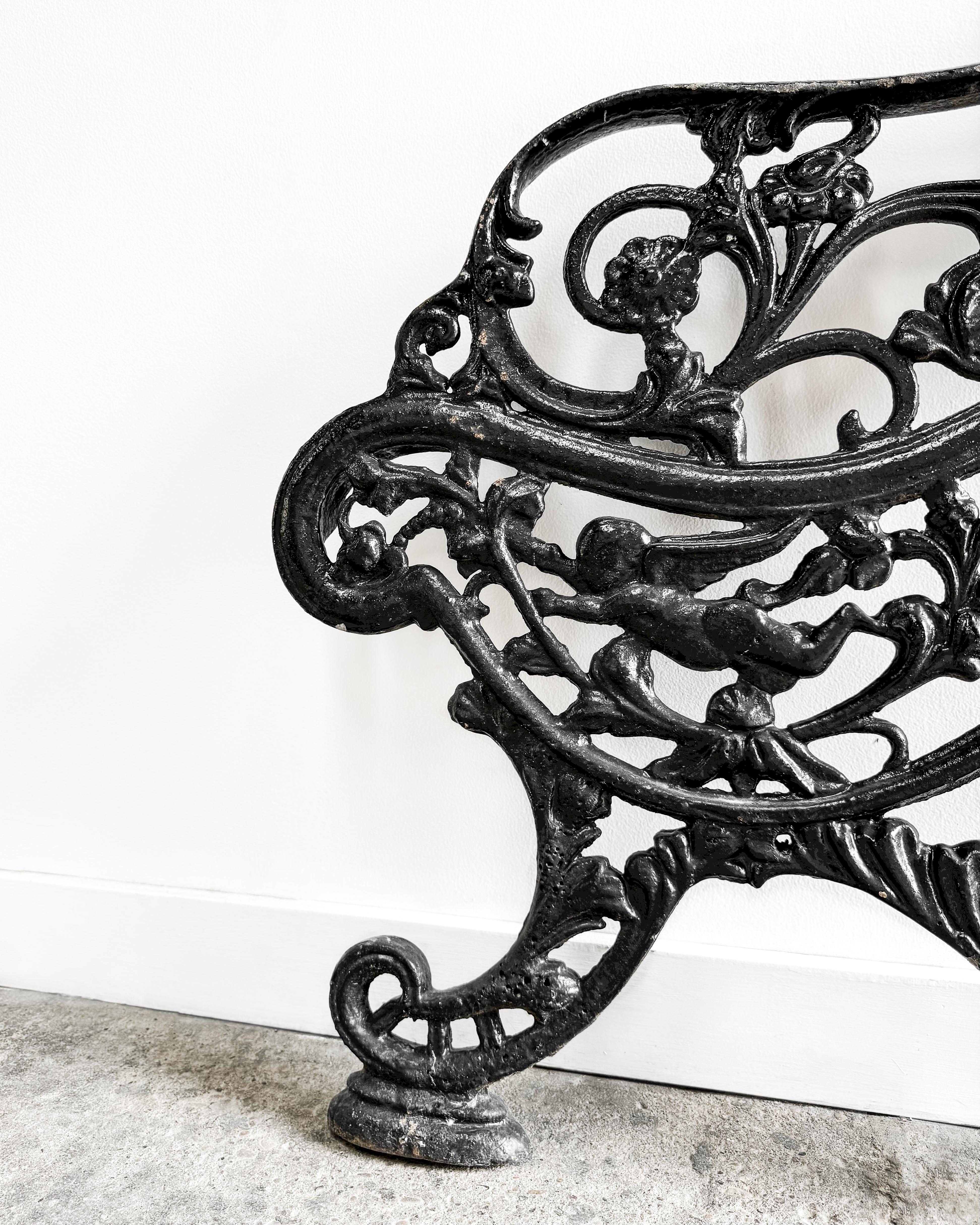 19th Century (Pair) Antique Cast Iron Victorian Garden Bench Ends For Sale