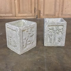 Pair of Antique Cast Stone Italian Planter Boxes