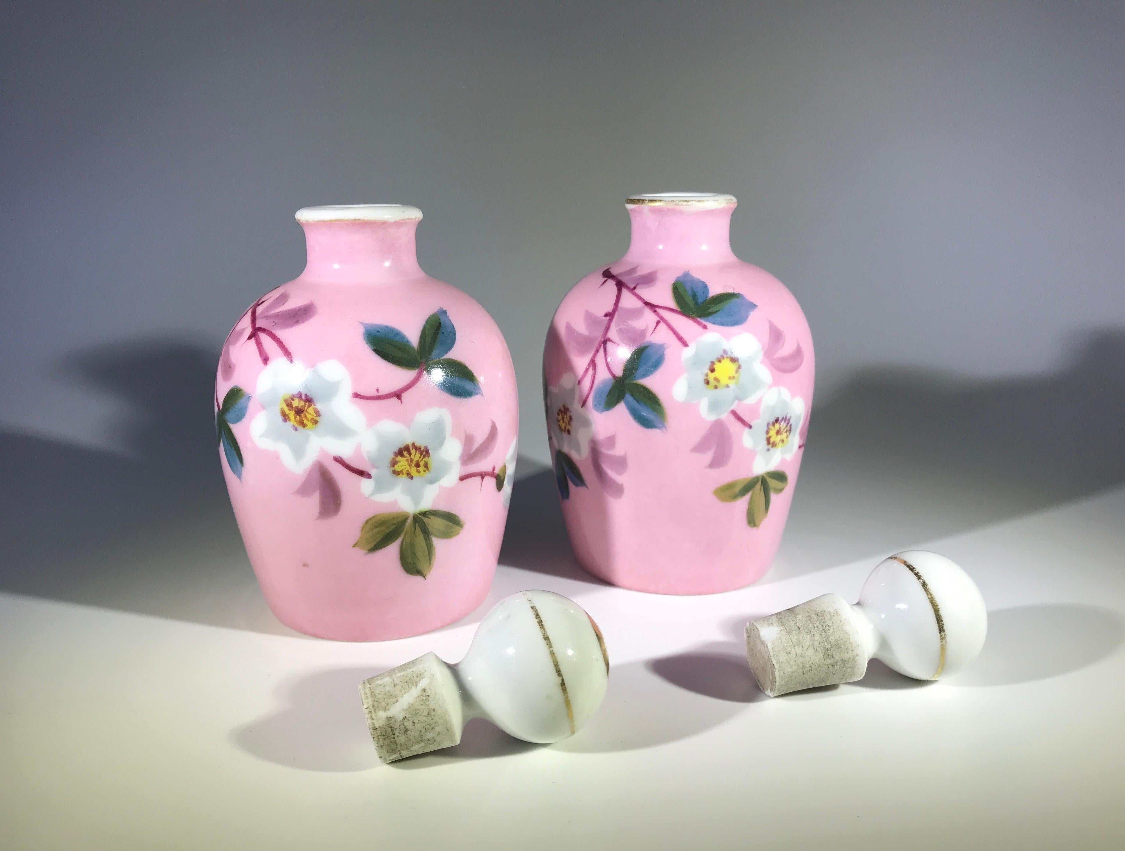 French Antique Charles Fields Haviland Limoges Porcelain Blossom Perfume Bottles, Pair