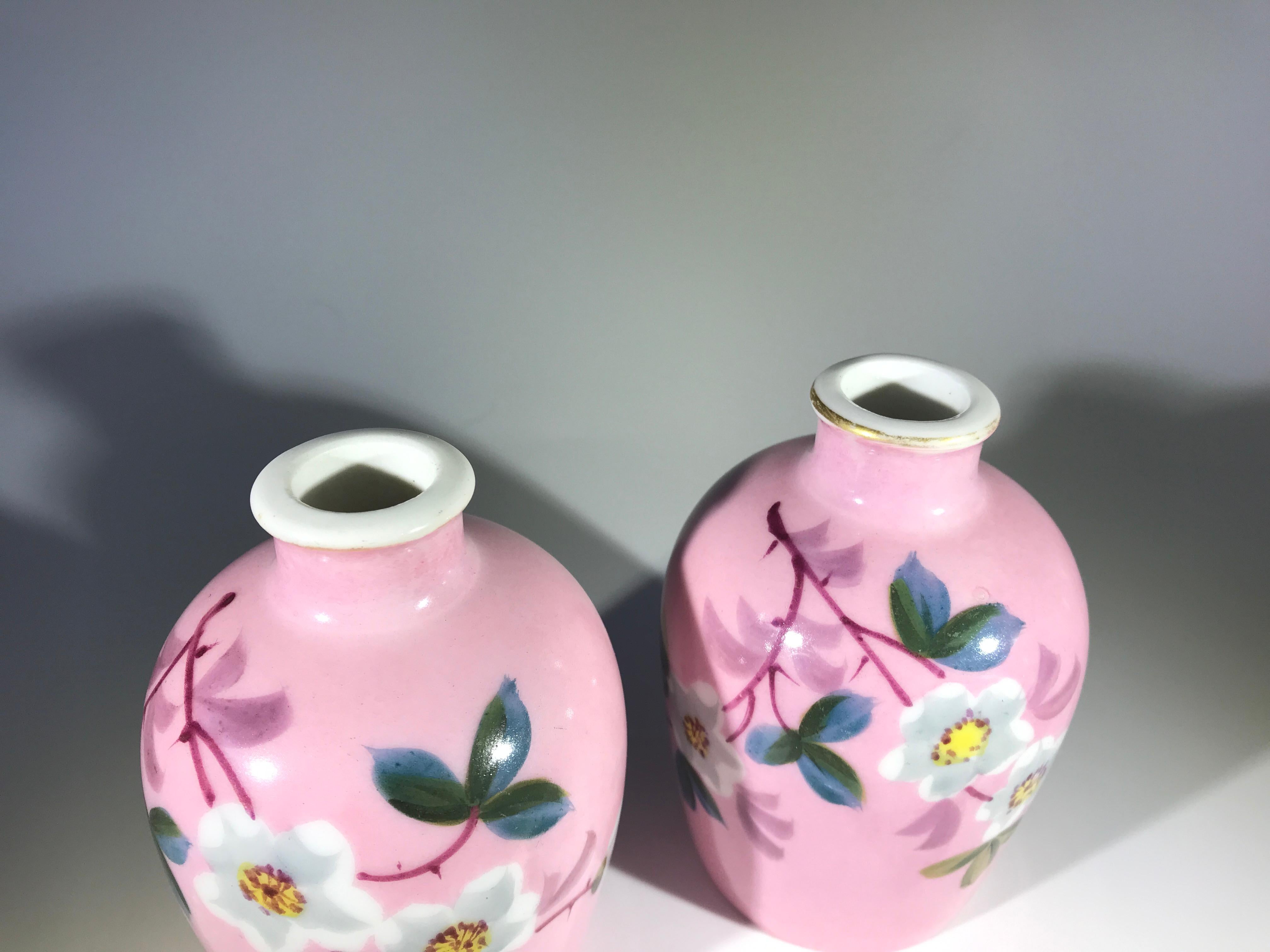 Hand-Painted Antique Charles Fields Haviland Limoges Porcelain Blossom Perfume Bottles, Pair