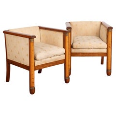 Pair, Antique Charles X Style Mahogany Arm Chairs, France circa 1940