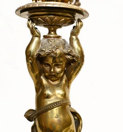 Pair Antique Cherub Candelabras French Ormolu, 1885