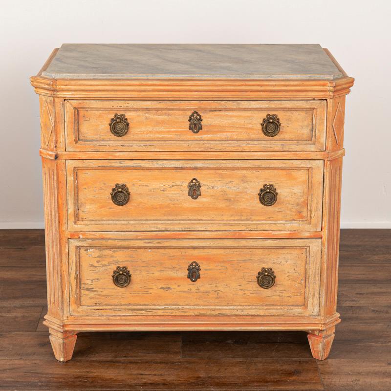 Pair, Antique Chest of Drawers Painted Orange with Faux Marble Tops In Good Condition In Round Top, TX