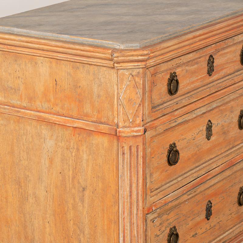 Wood Pair, Antique Chest of Drawers Painted Orange with Faux Marble Tops