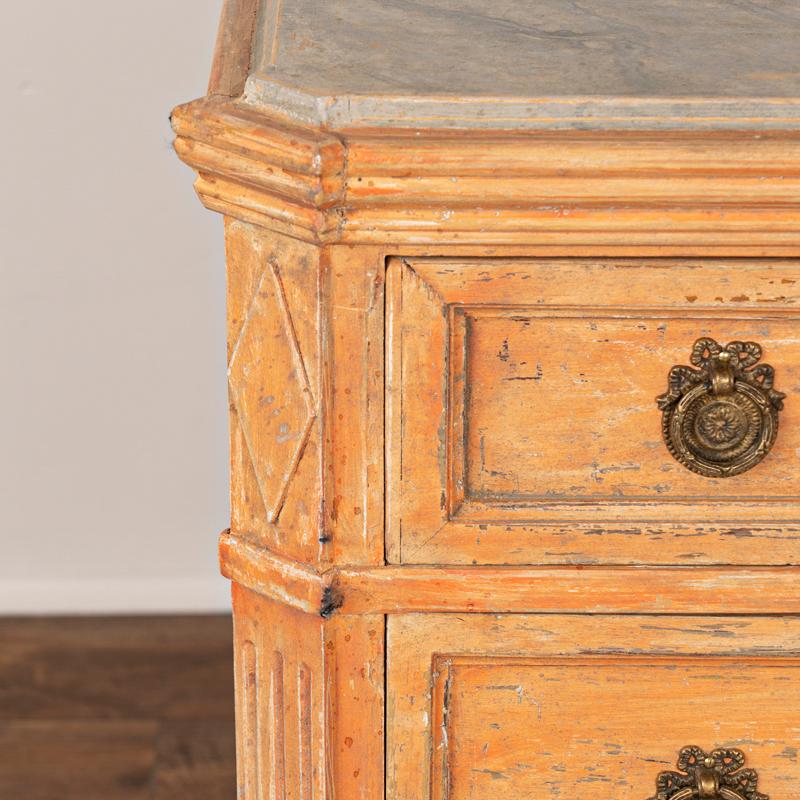 Pair, Antique Chest of Drawers Painted Orange with Faux Marble Tops 1