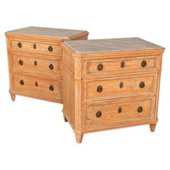 Pair, Antique Chest of Drawers Painted Orange with Faux Marble Tops