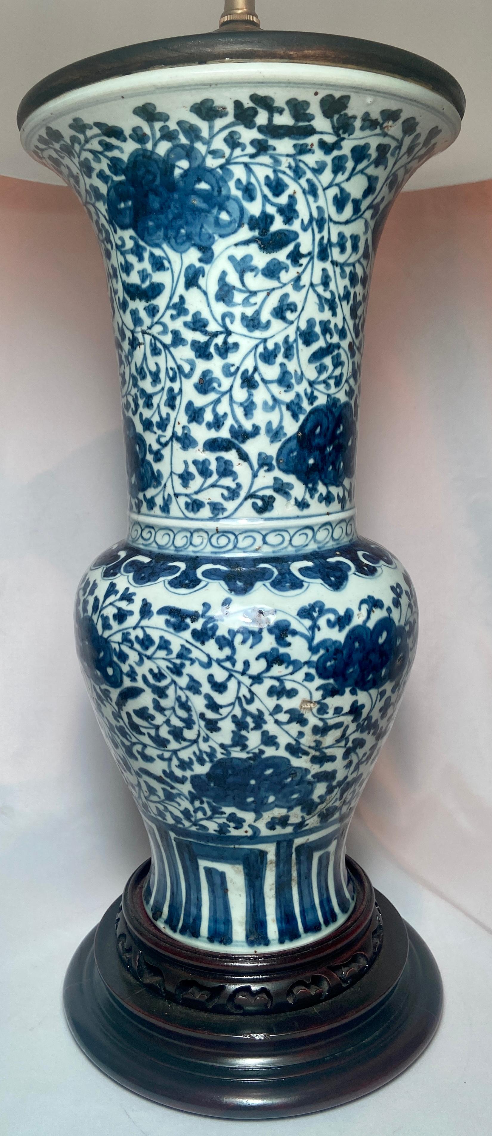 Pair Antique Chinese 18th Century Blue and White Porcelain Made into Lamps In Good Condition For Sale In New Orleans, LA