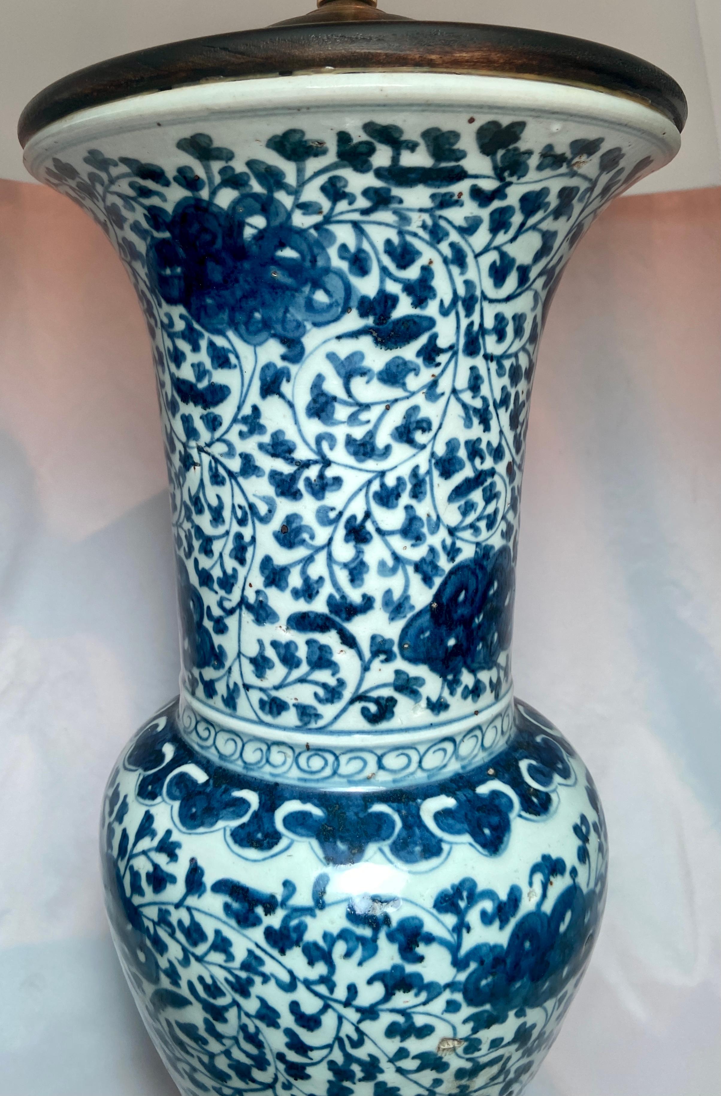 18th Century and Earlier Pair Antique Chinese 18th Century Blue and White Porcelain Made into Lamps For Sale