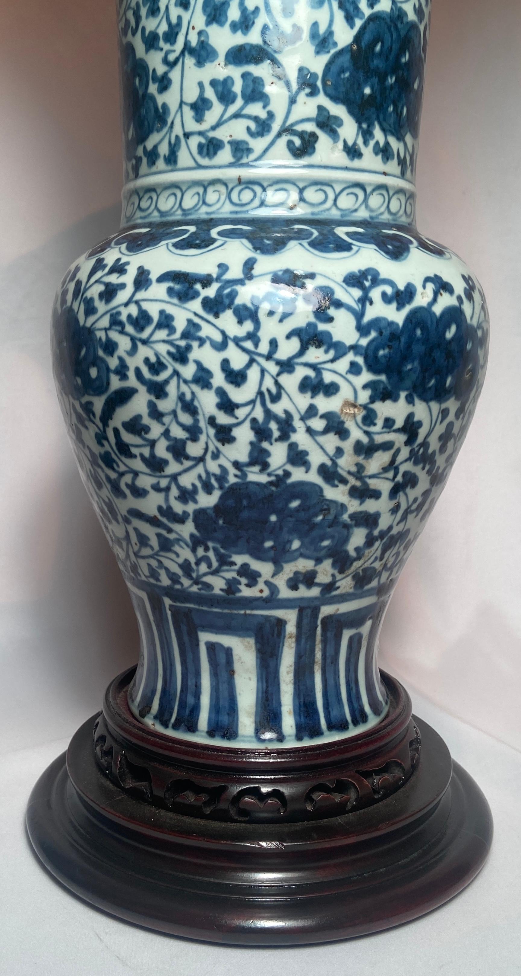 Pair Antique Chinese 18th Century Blue and White Porcelain Made into Lamps For Sale 1