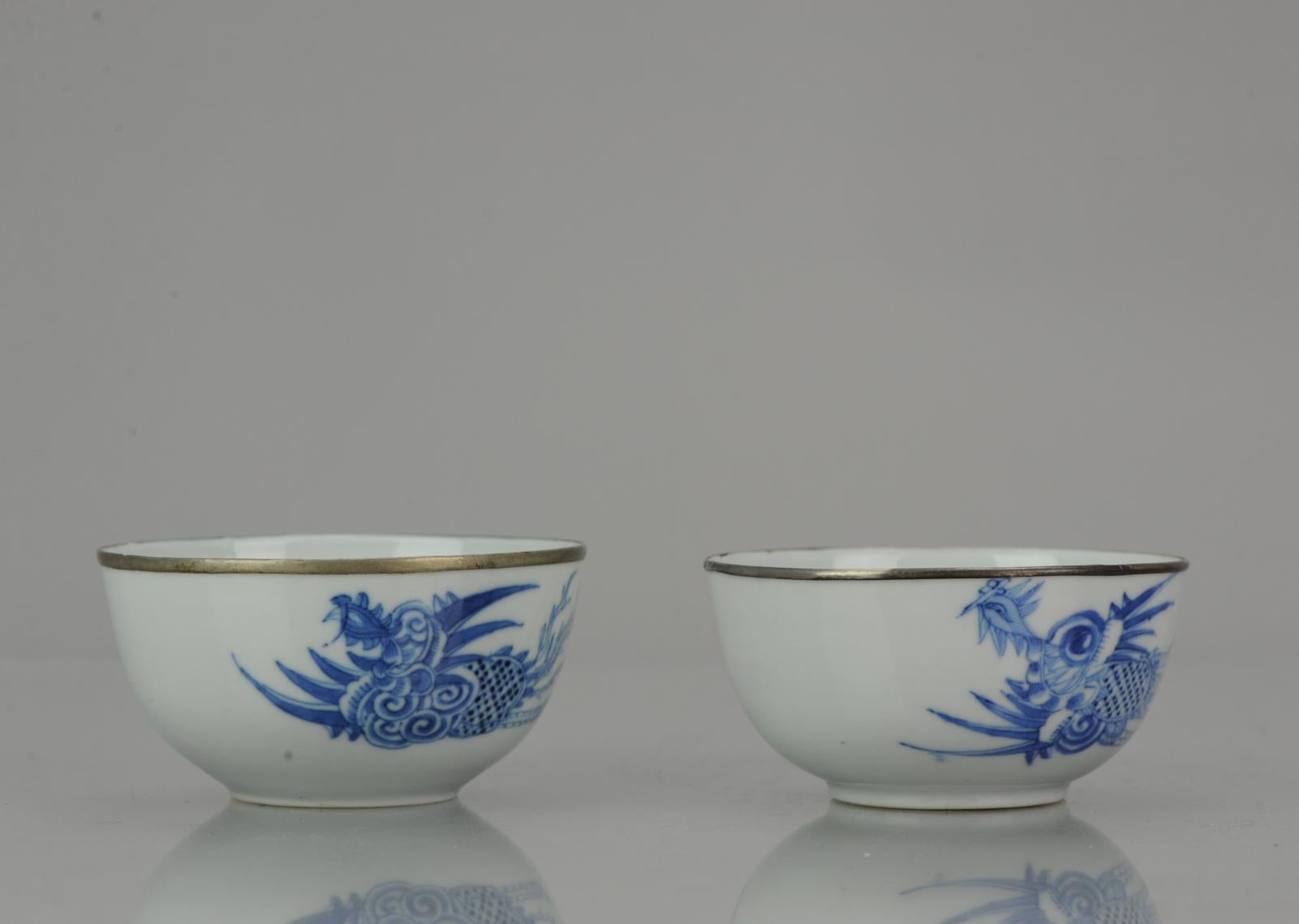Pair Antique Chinese 19th Century Bleu de Hue Fenghuang Bowls Vietnamese Market In Good Condition In Amsterdam, Noord Holland