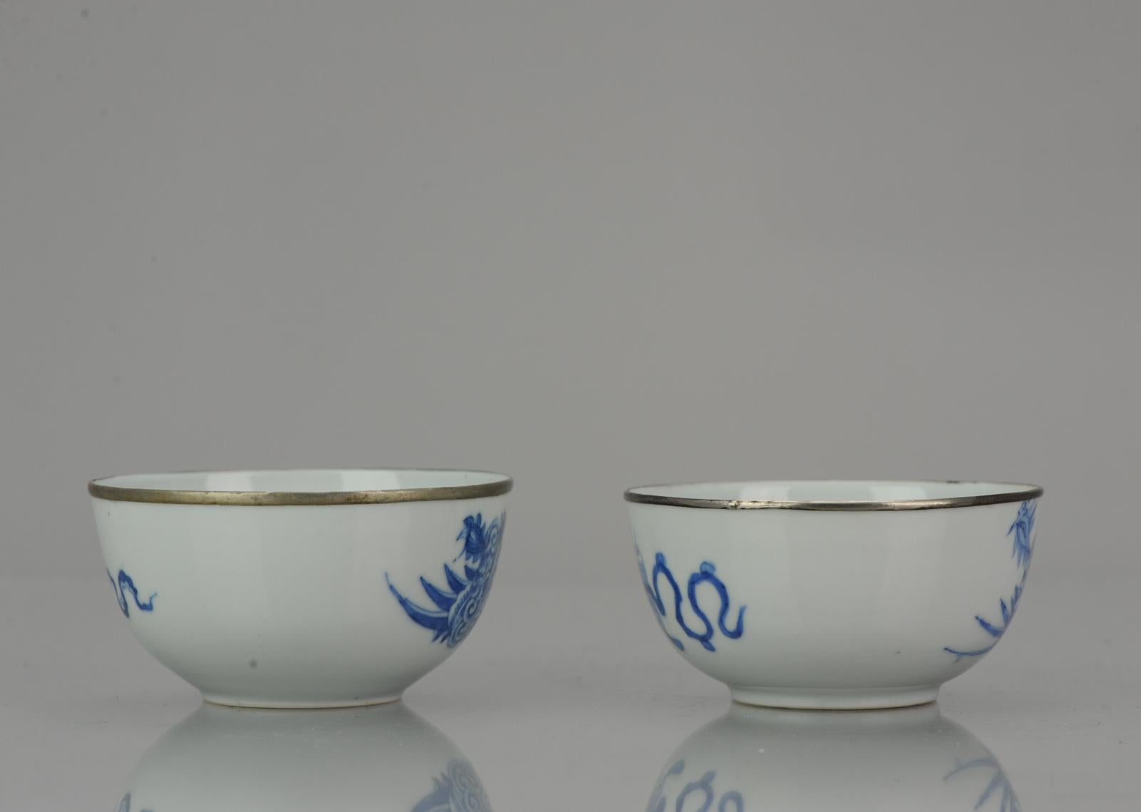 Pair Antique Chinese 19th Century Bleu de Hue Fenghuang Bowls Vietnamese Market 1